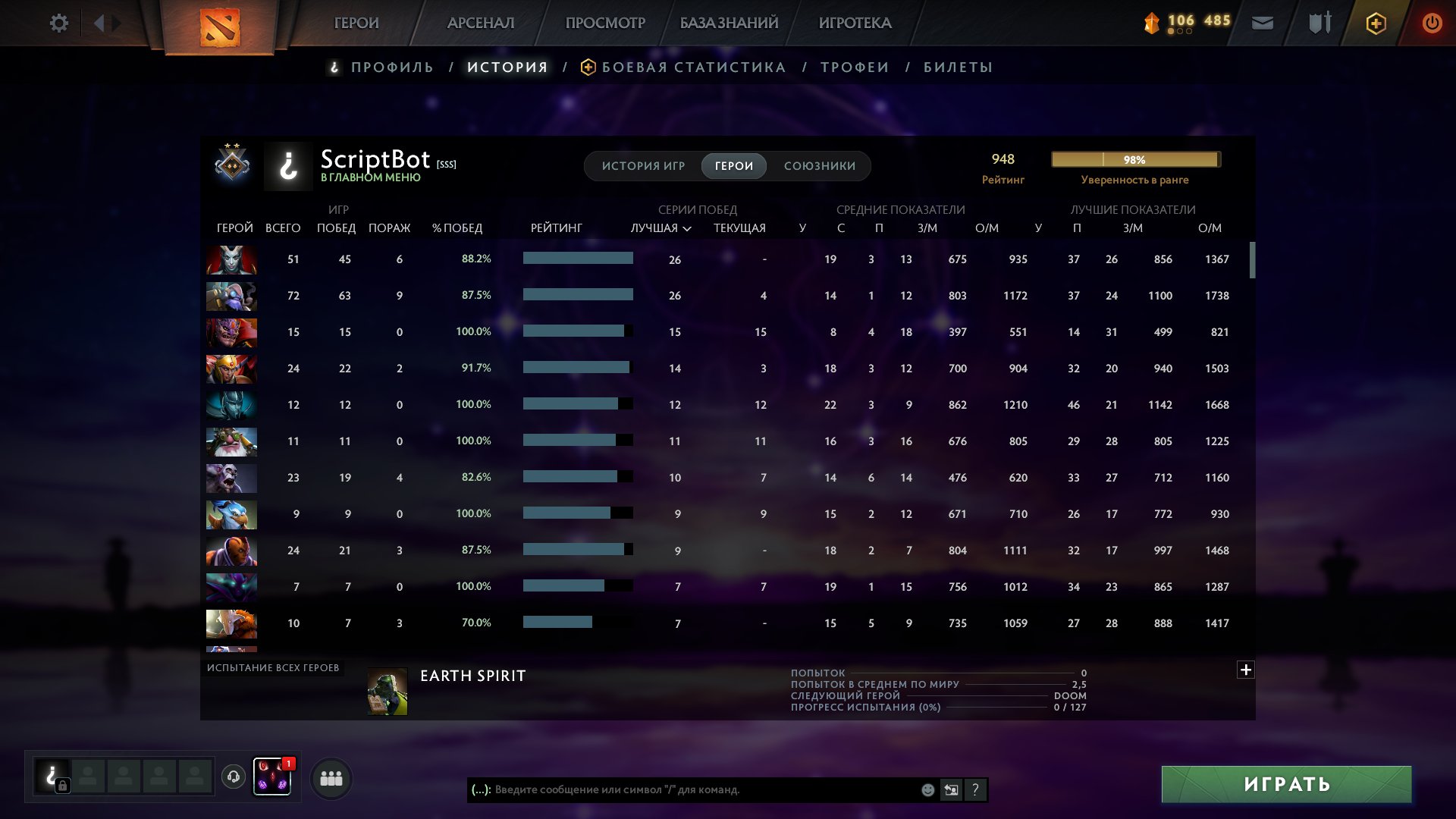 🏅 MMR 811 | 🕒 736 часов | 🛡 8142