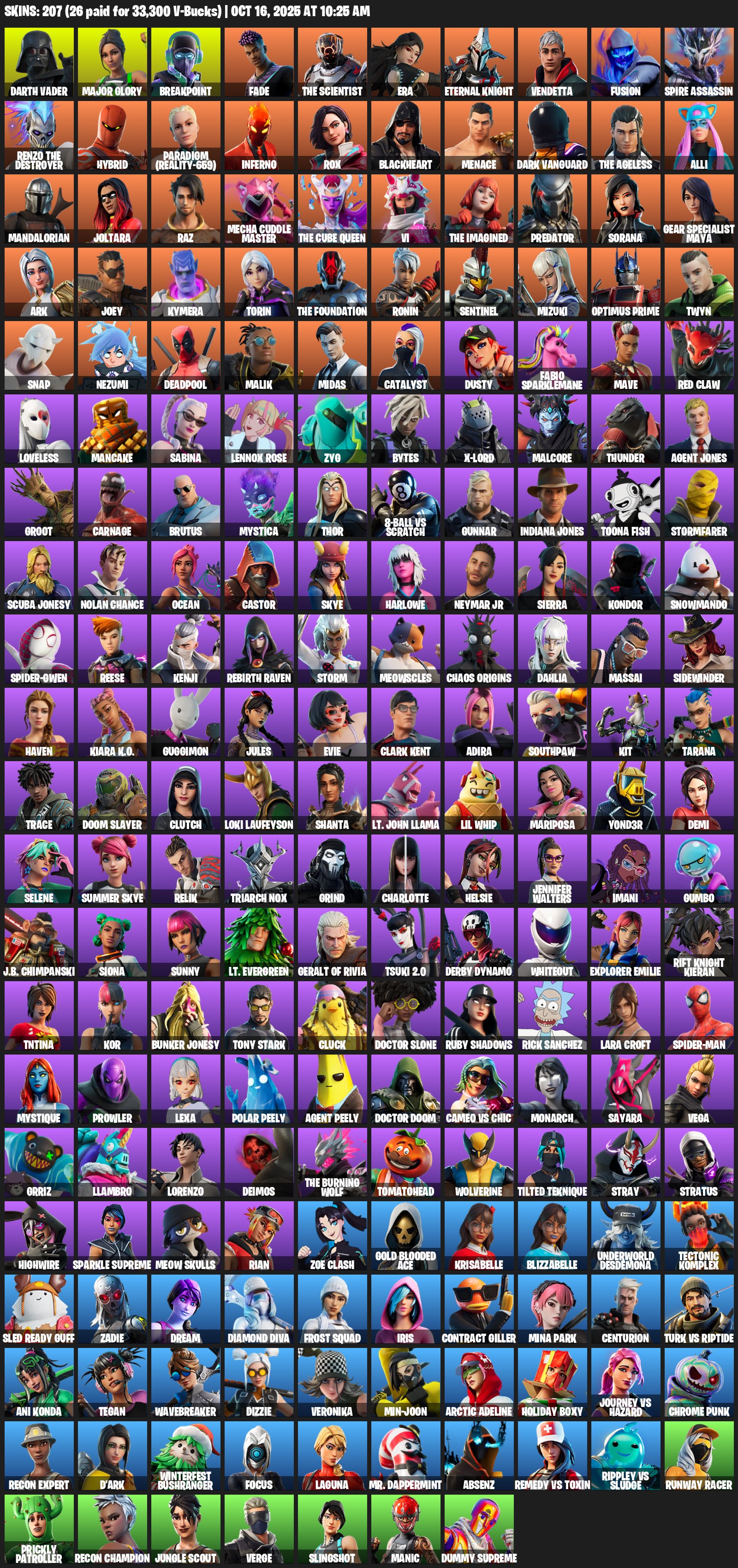 🎨 207 скінів | 🌟 Fortnite акаунт