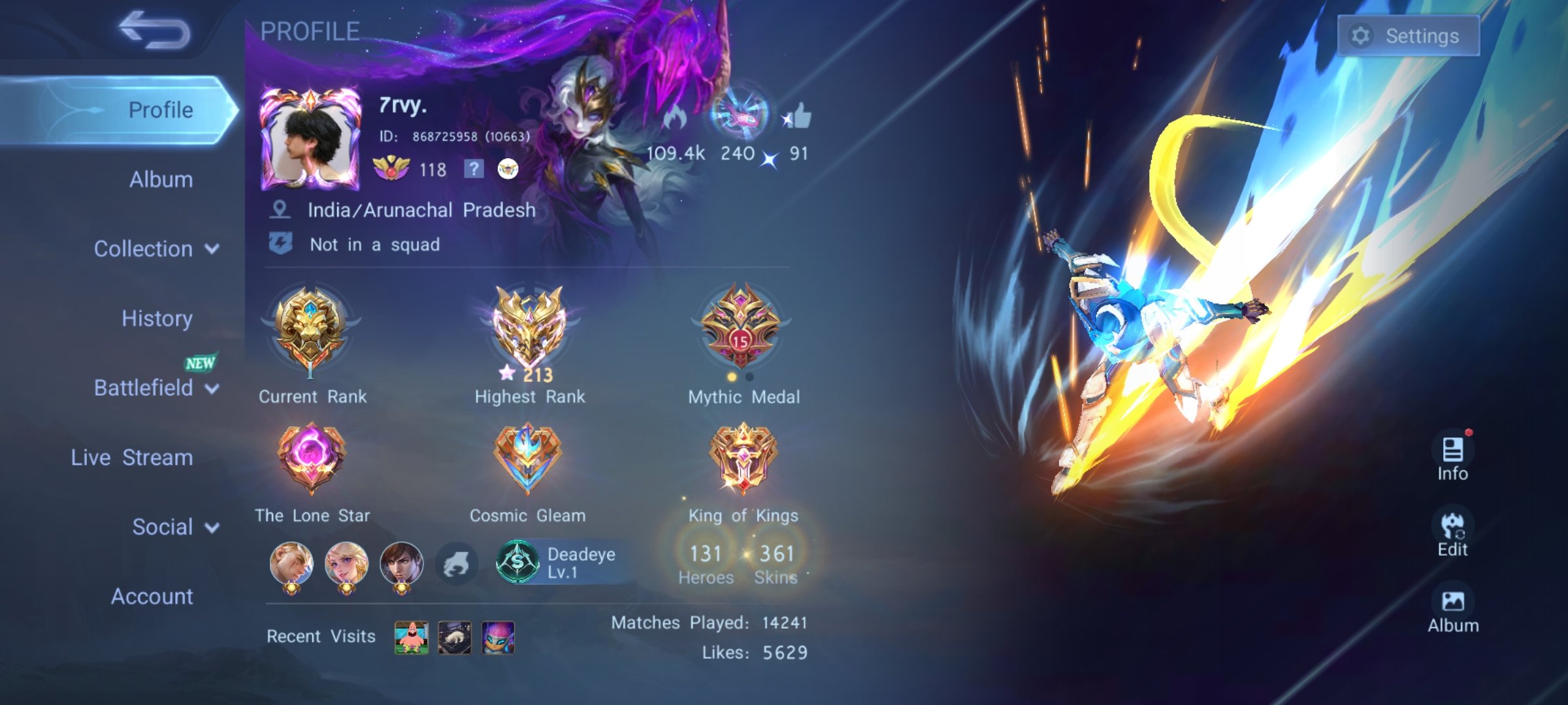 🎮 Mobile Legends account | Mythical Immortal | 131 heroes | 361 skins