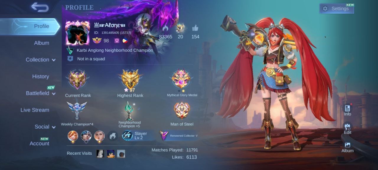 🎮 Mobile Legends account | Mythic | 118 heroes | 202 skins