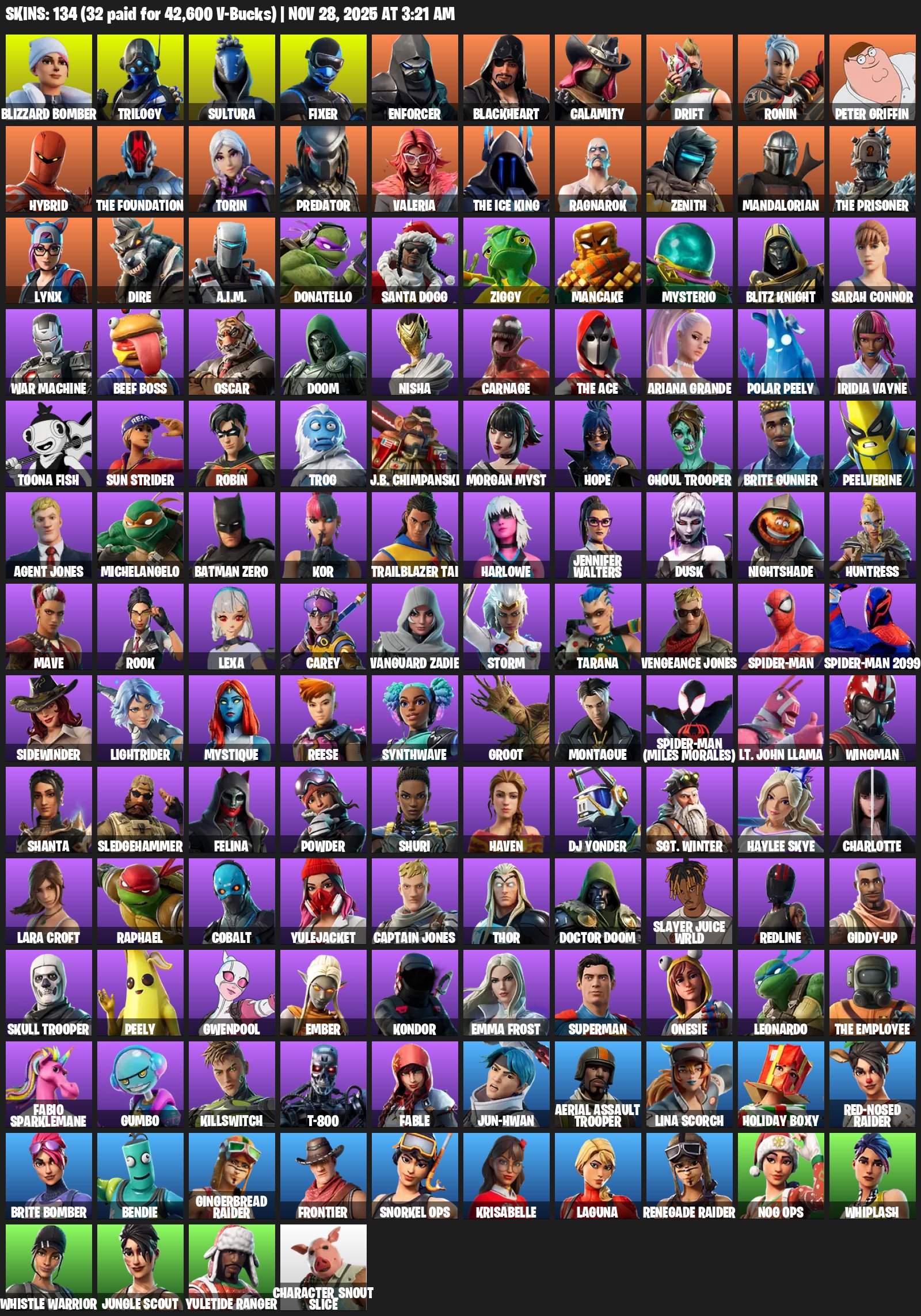 🎨 134 skins | 🌟 Fortnite account