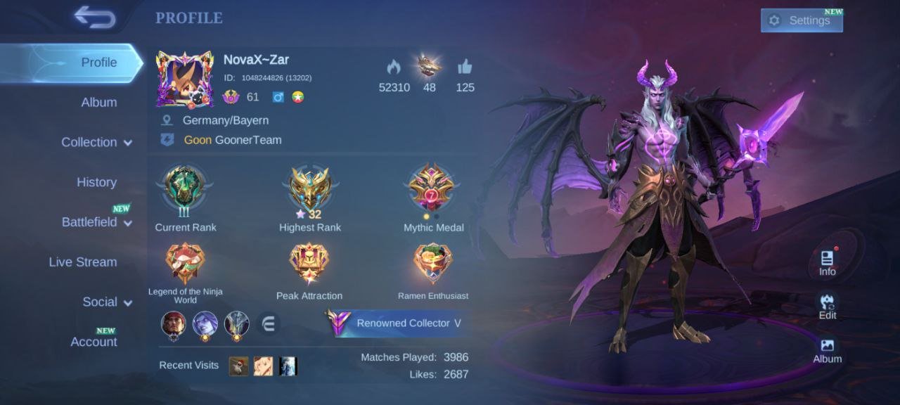 🎮 Mobile Legends account | Mythic | 107 heroes | 201 skins