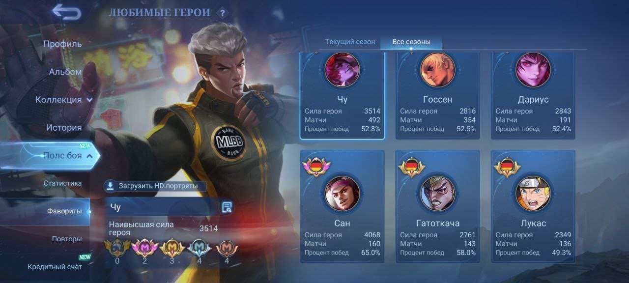 🎮 Mobile Legends account | Epic | 74 heroes | 218 skins