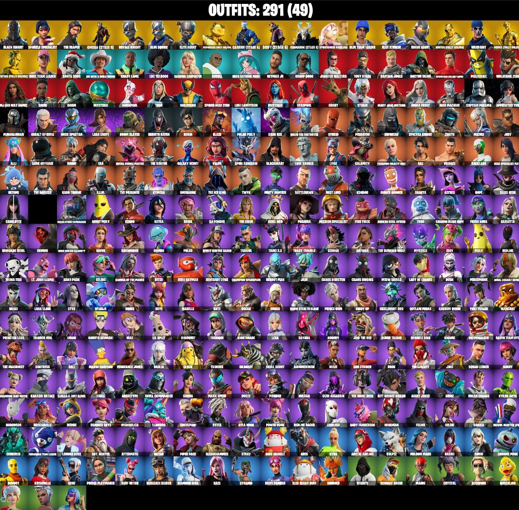 🎨 291 skins | 🌟 Fortnite account