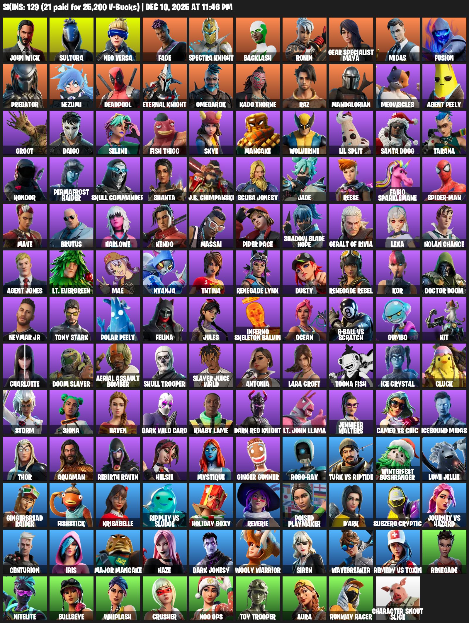 🎨 129 skins | 🌟 Fortnite account