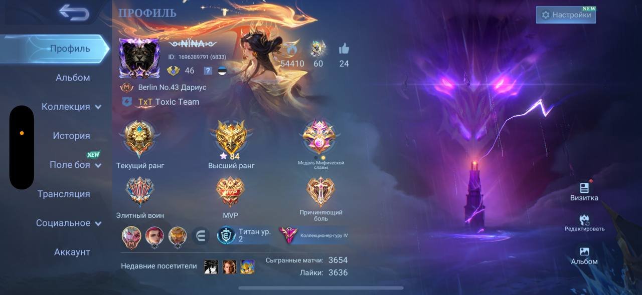🎮 Mobile Legends account | Legend | 100 heroes | 217 skins
