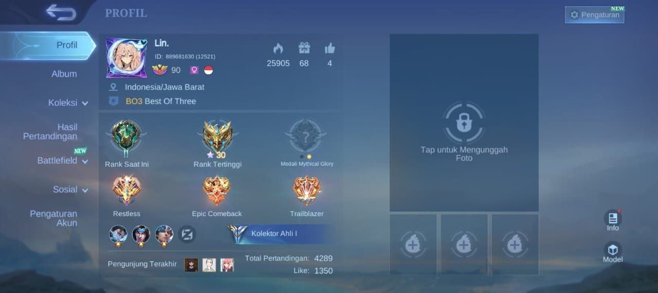 🎮 Mobile Legends account | Mythic | 117 heroes | 208 skins