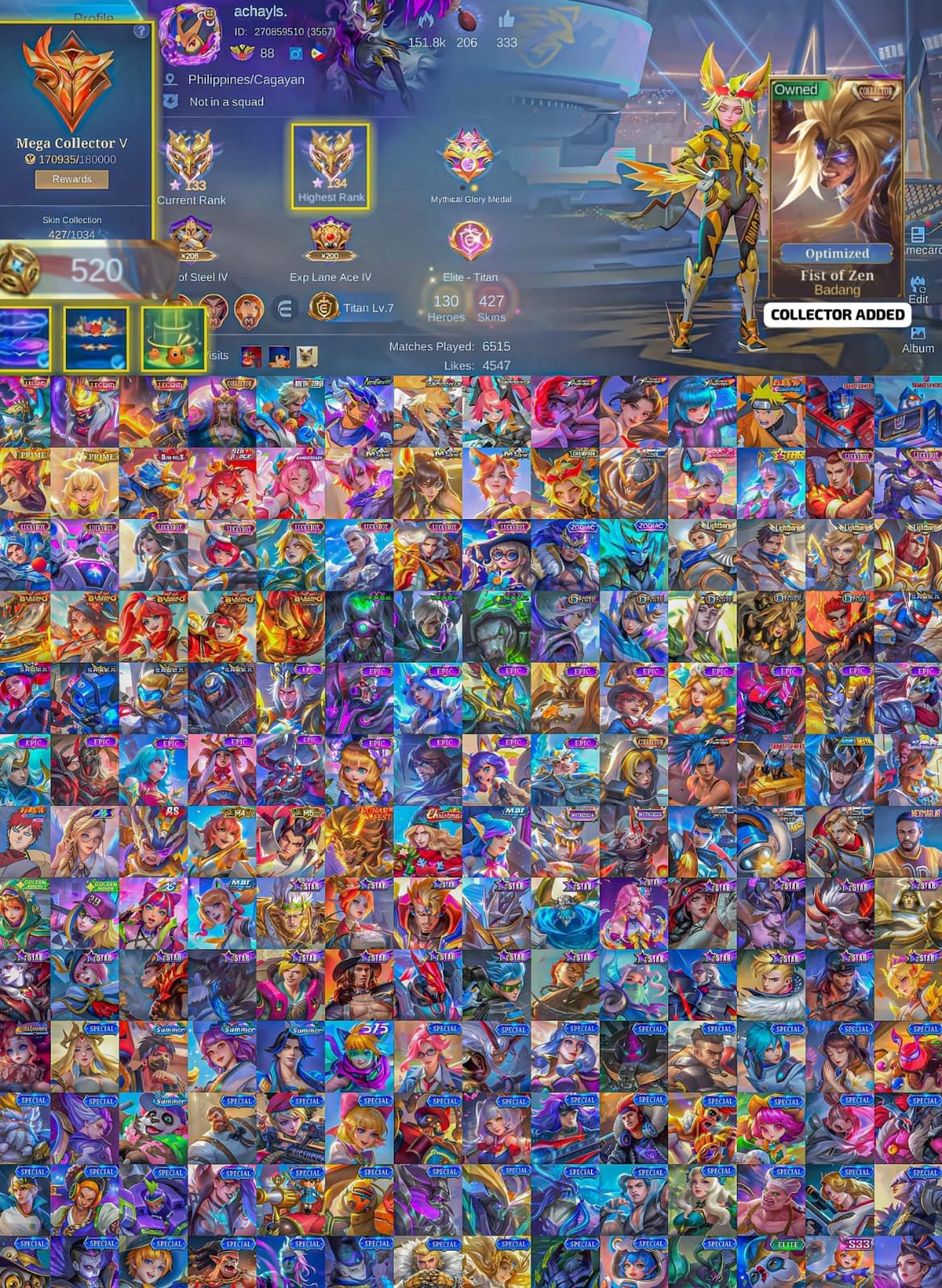 🎮 Mobile Legends аккаунт | Мифический Бессмертный | 130 героев | 427 обликов