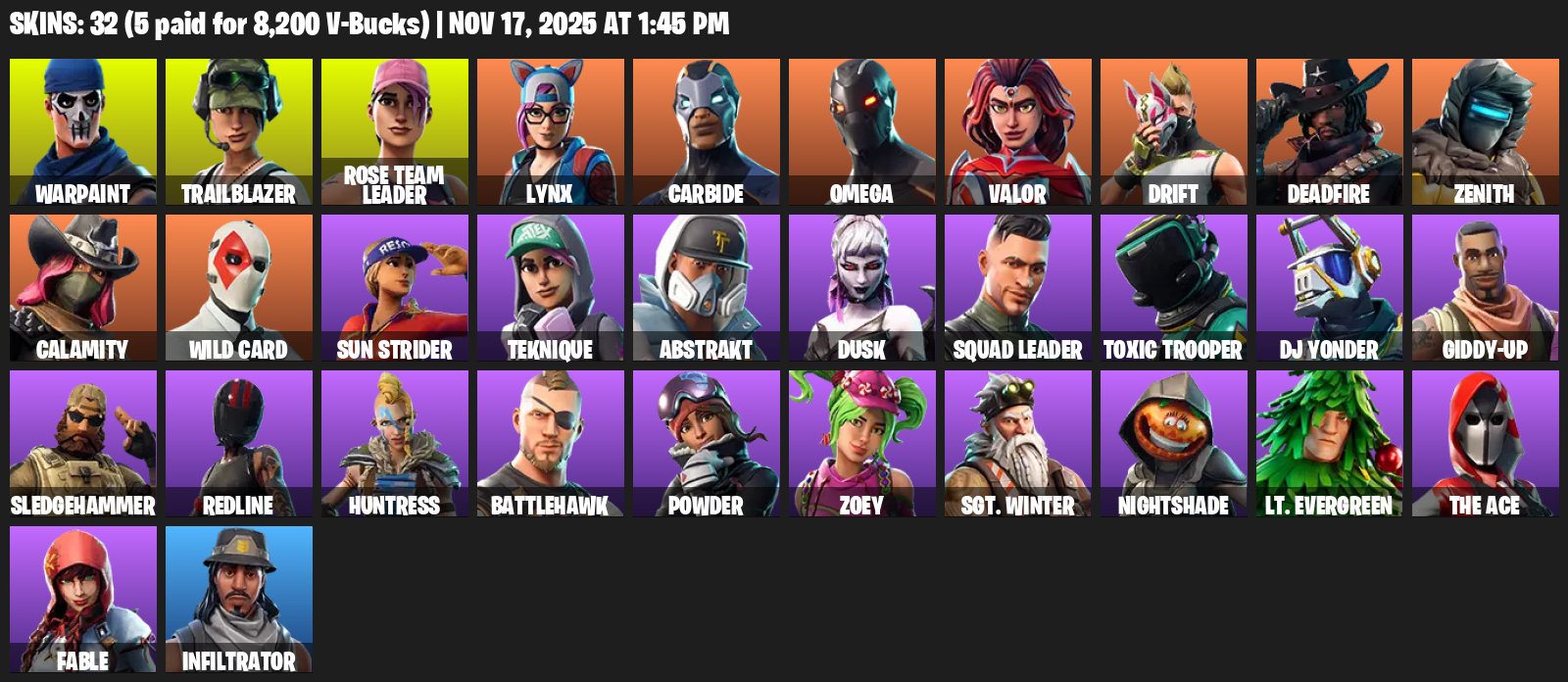 🎨 32 skins | 🌟 Fortnite account