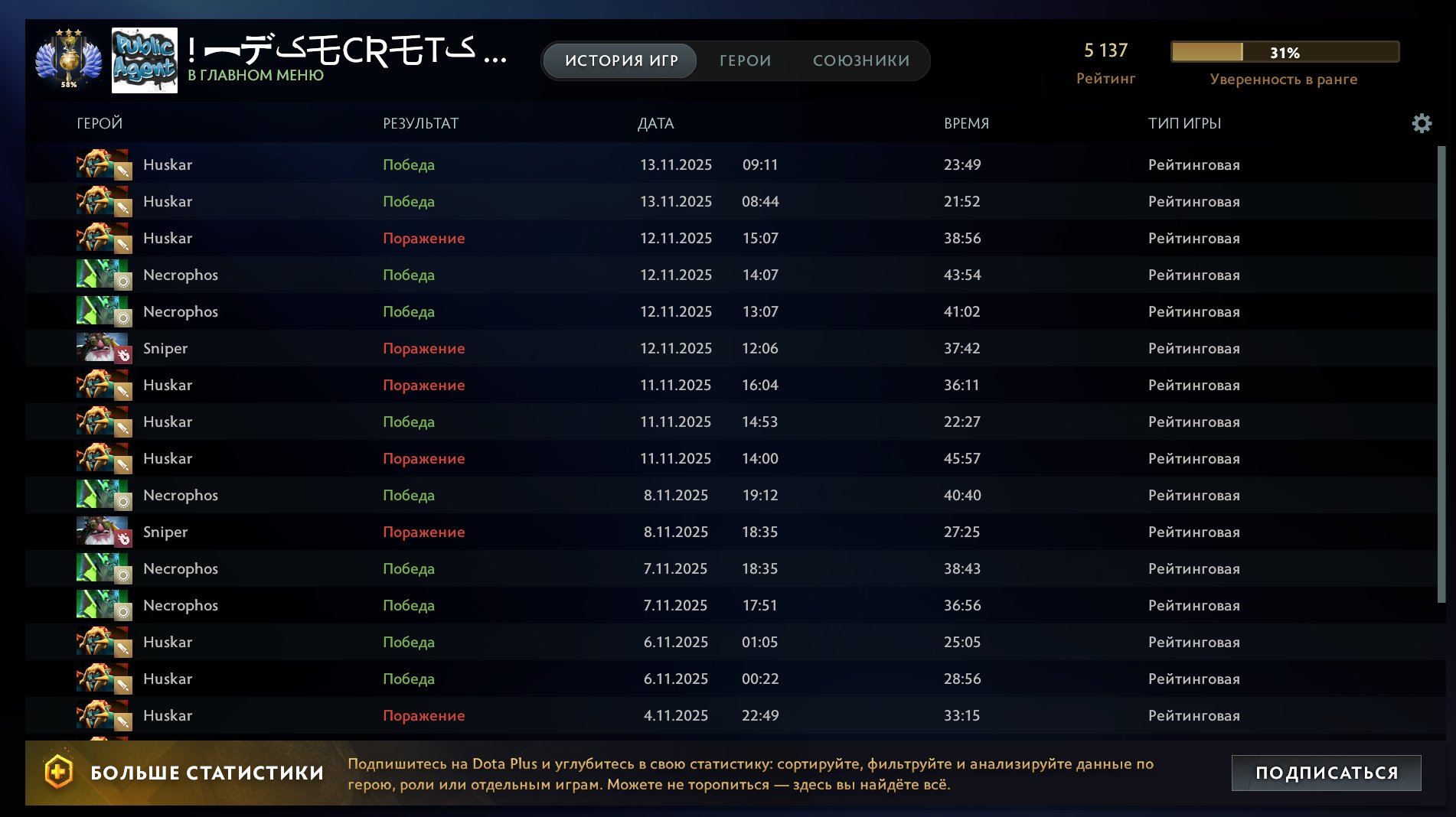 🏅 MMR 5137 | 🕒 1492 годин | 🛡 5636