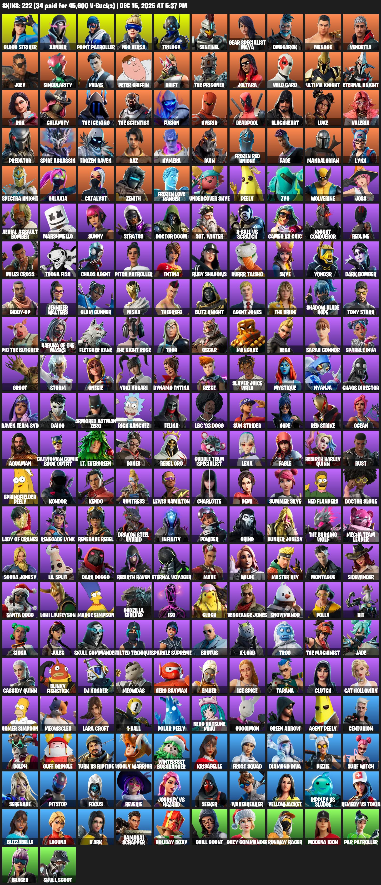 🎨 222 skins | 🌟 Fortnite account