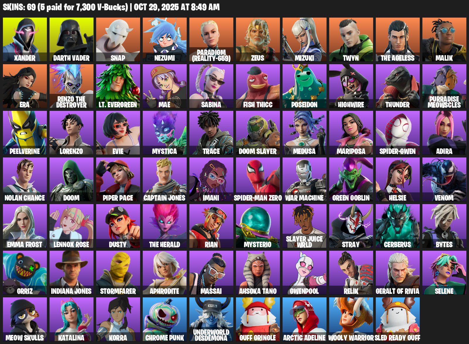 🏆 69 skins | 💰 2300 v-bucks