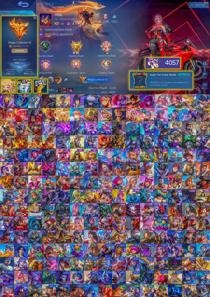 🎮 Mobile Legends account | Mythical Immortal | 130 heroes | 498 skins