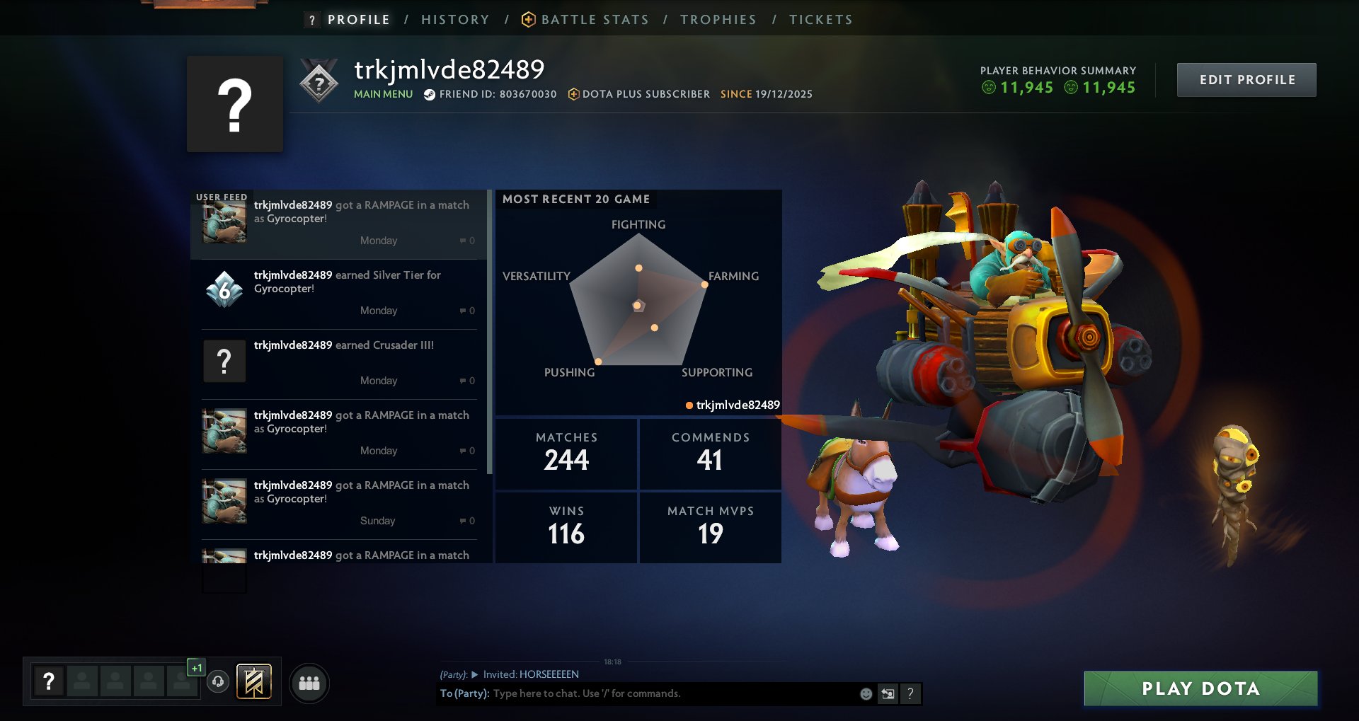 🏅 MMR 2241 | 🕒 165 hours | 🛡 11945