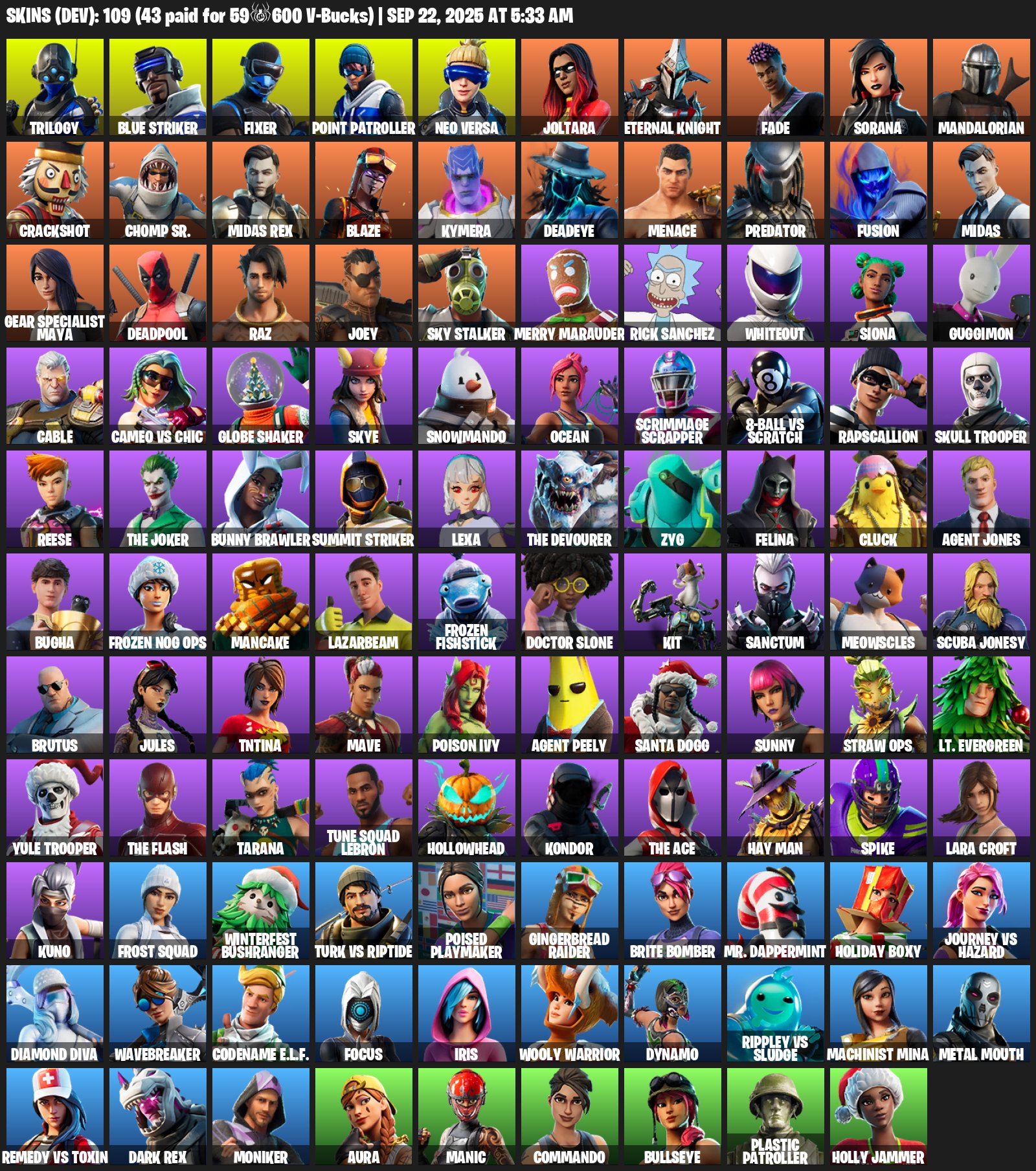 🎨 109 skins | 🌟 Fortnite account