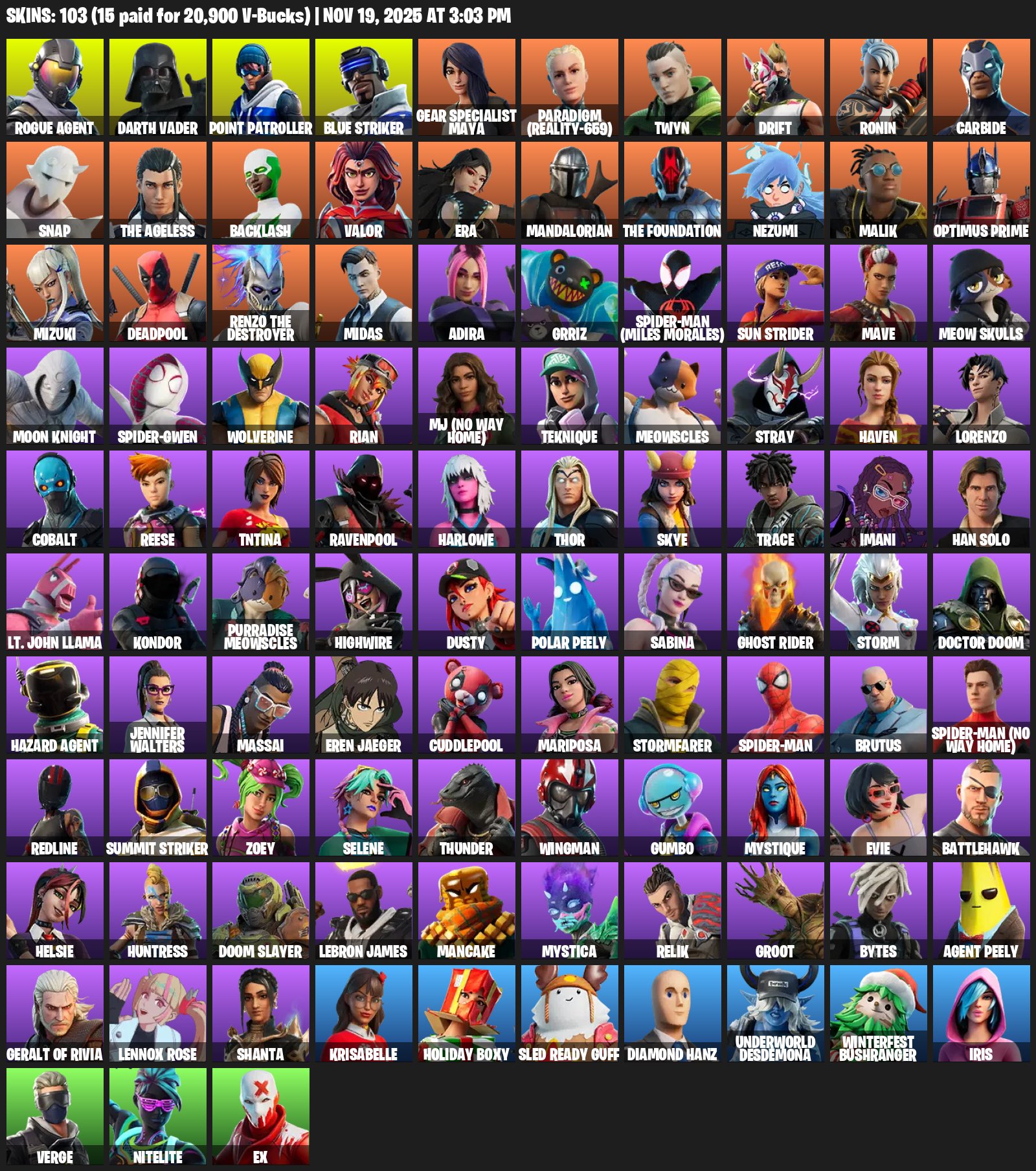 🎨 103 skins | 🌟 Fortnite account