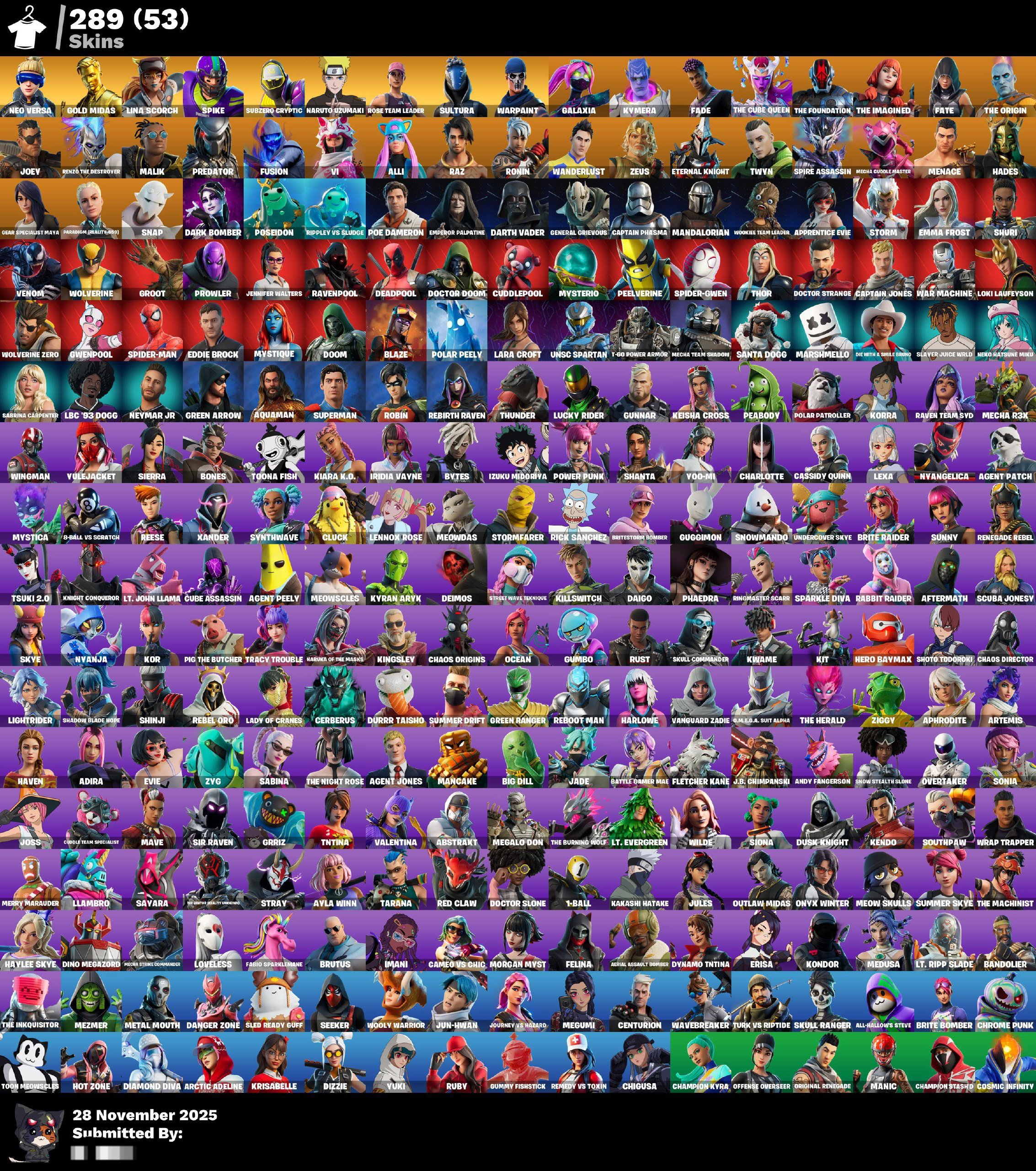 🎨 289 skins | 🌟 Fortnite account