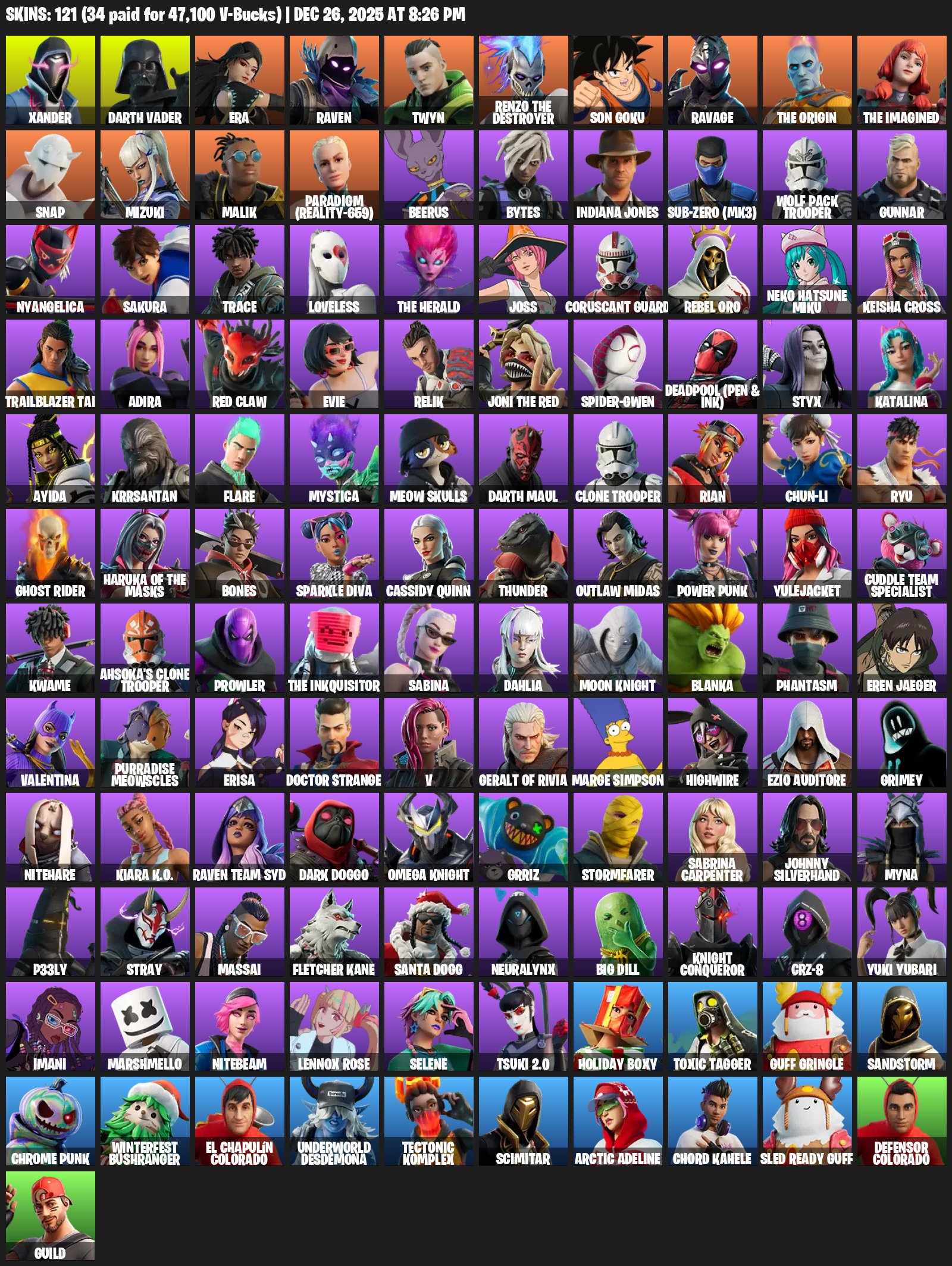 🎨 121 skins | 🌟 Fortnite account