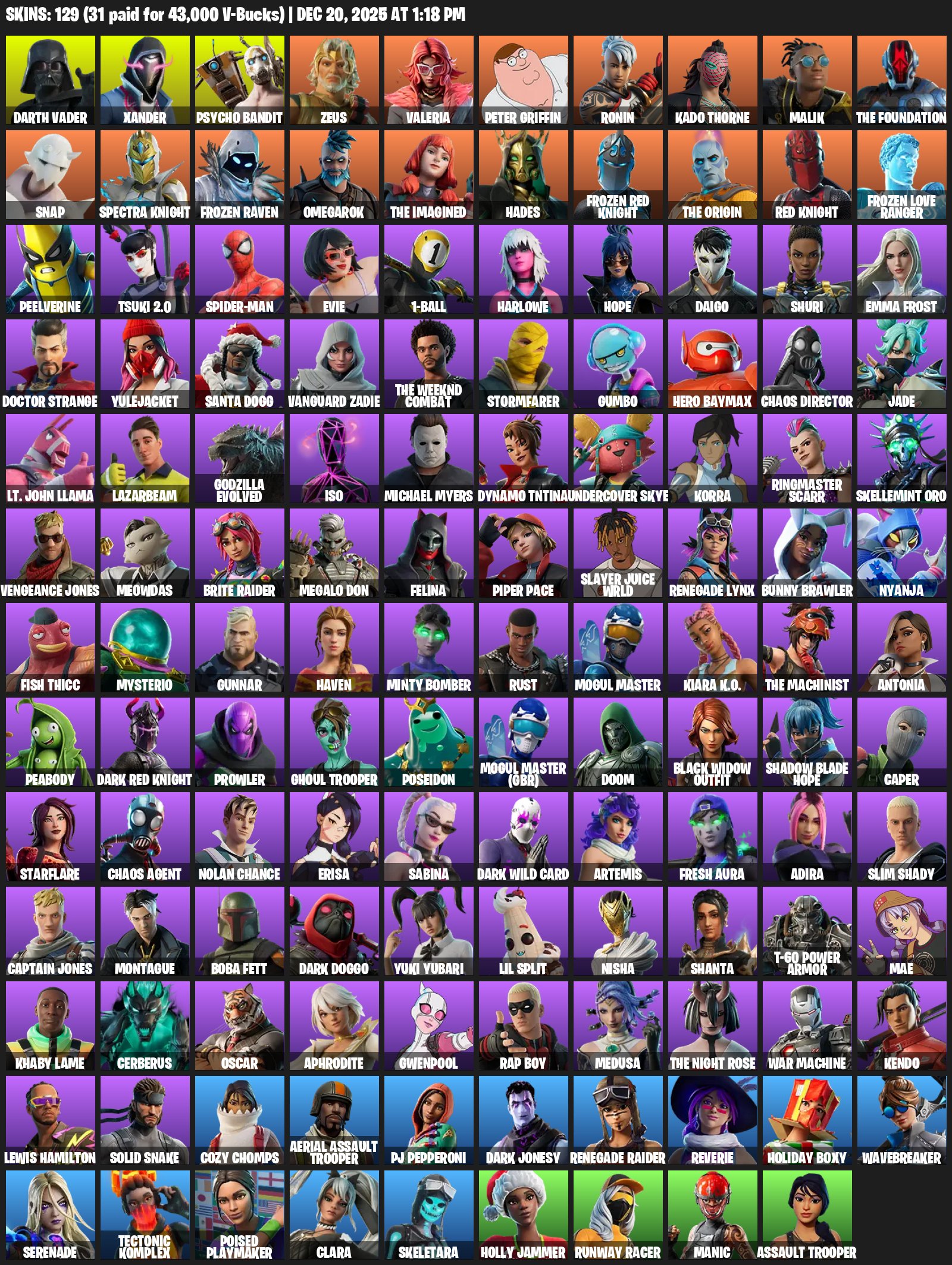 🎨 129 skins | 🌟 Fortnite account
