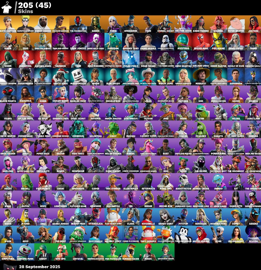 💧 205 skins | 🌟 Fortnite account