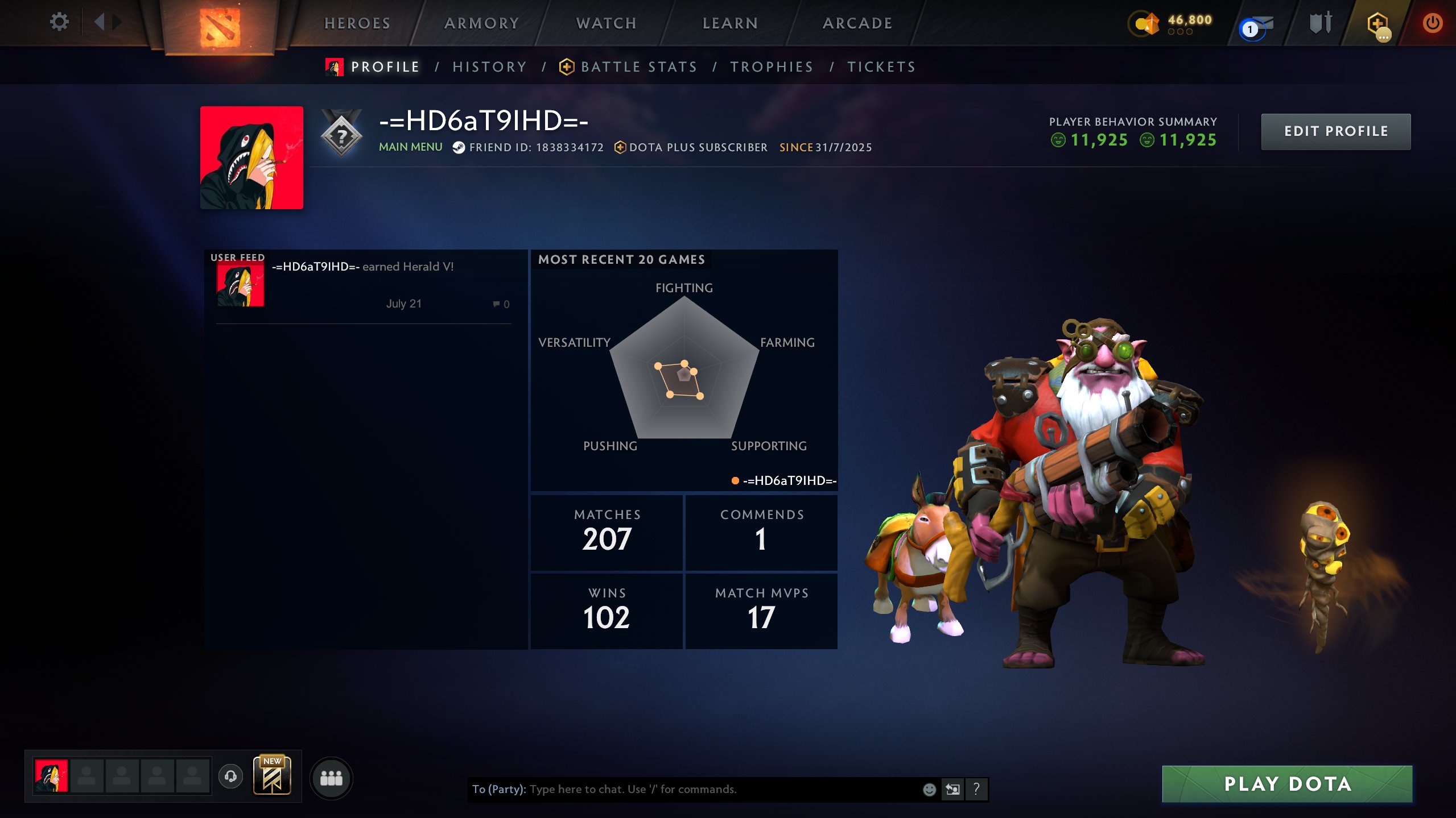 Ranked Dota 2 Account with 660 MMR and 200 Hours Played