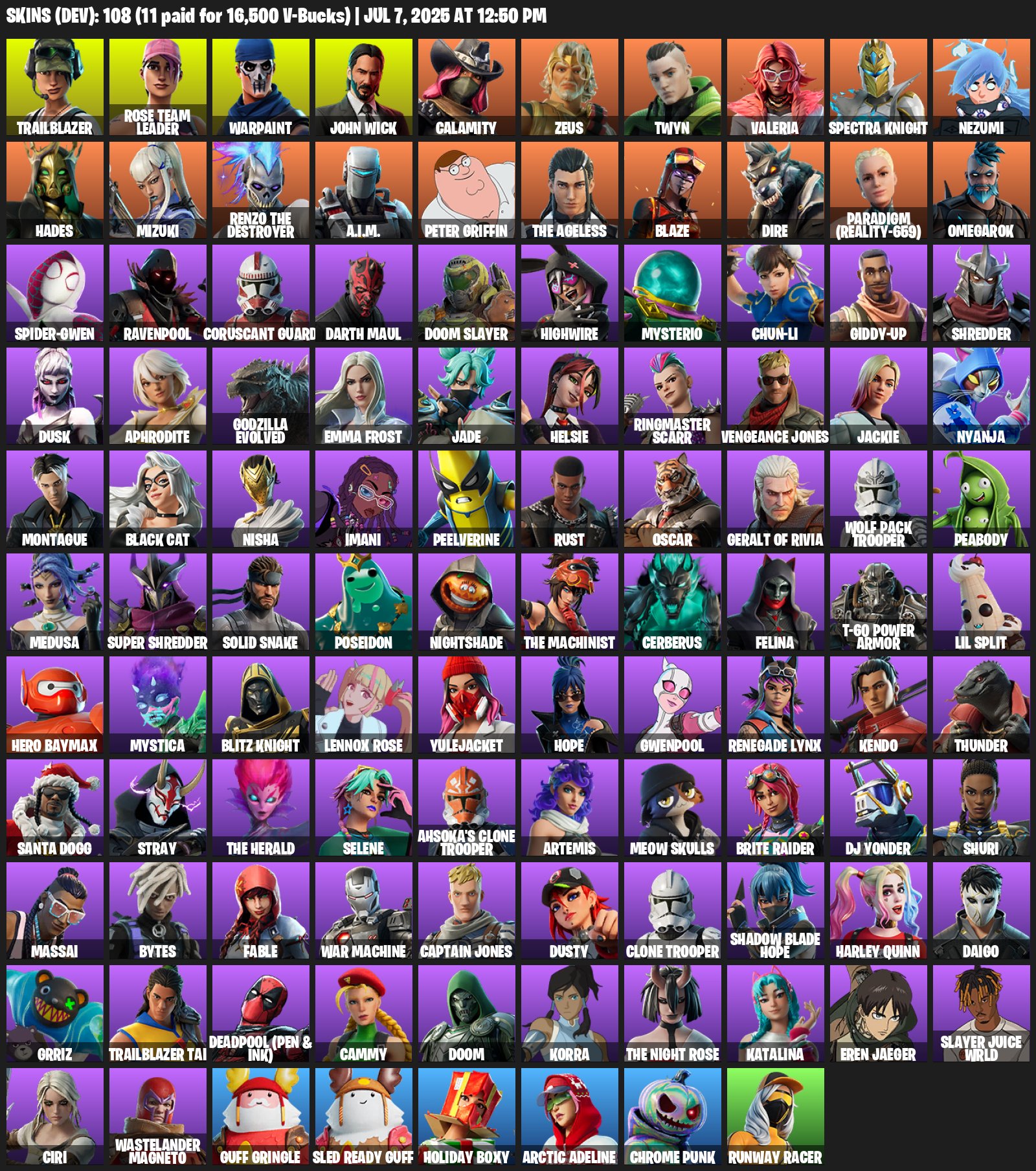 🎨 108 skins | 🌟 Fortnite account