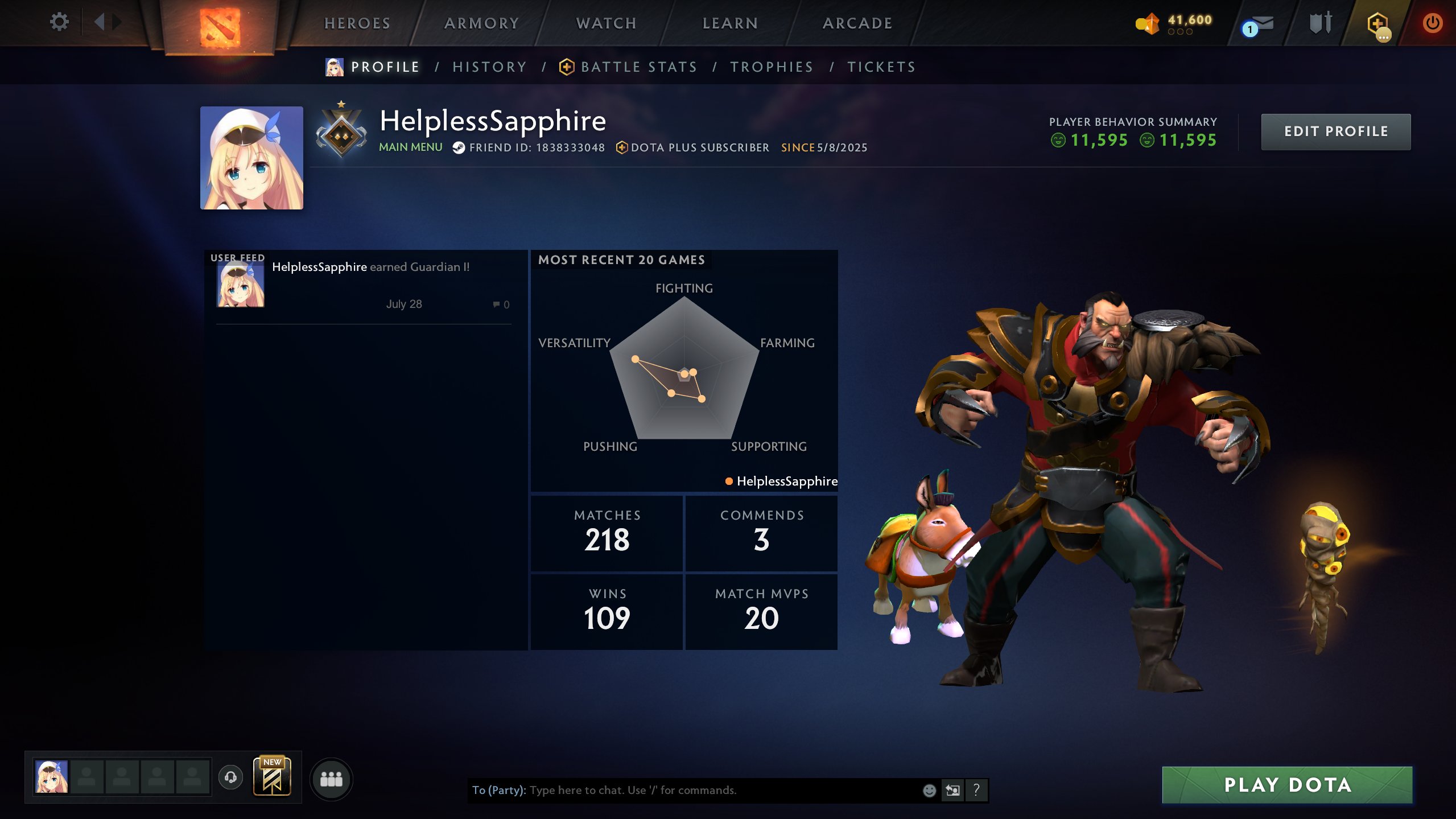 Ranked Dota 2 Account with 720 MMR and 200 Hours Played