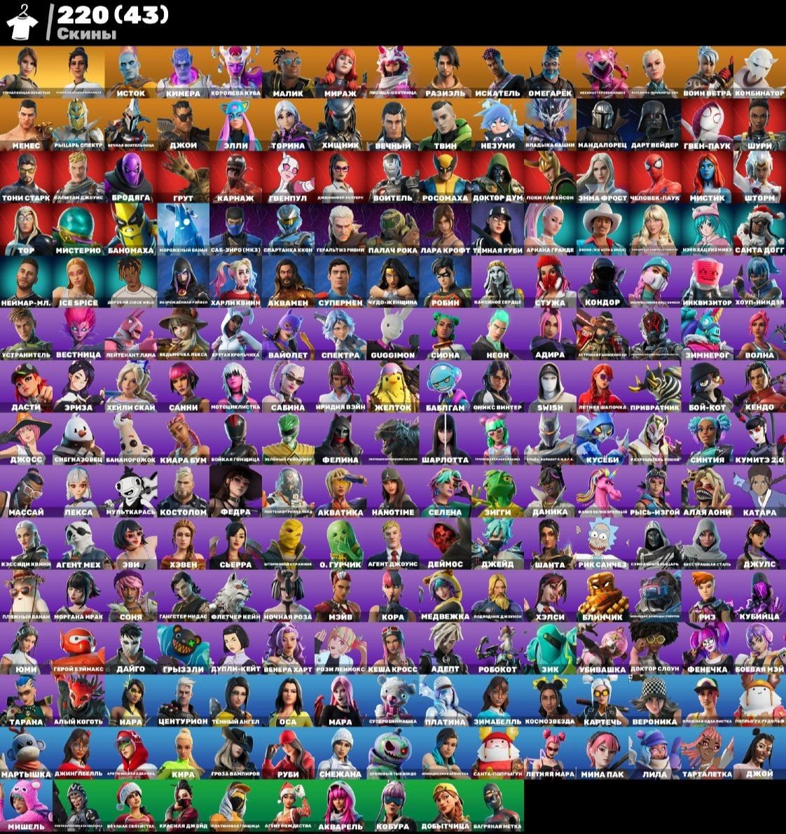 Diverse Fortnite Collection with 220 Unique Skins on PC 🎭🖥