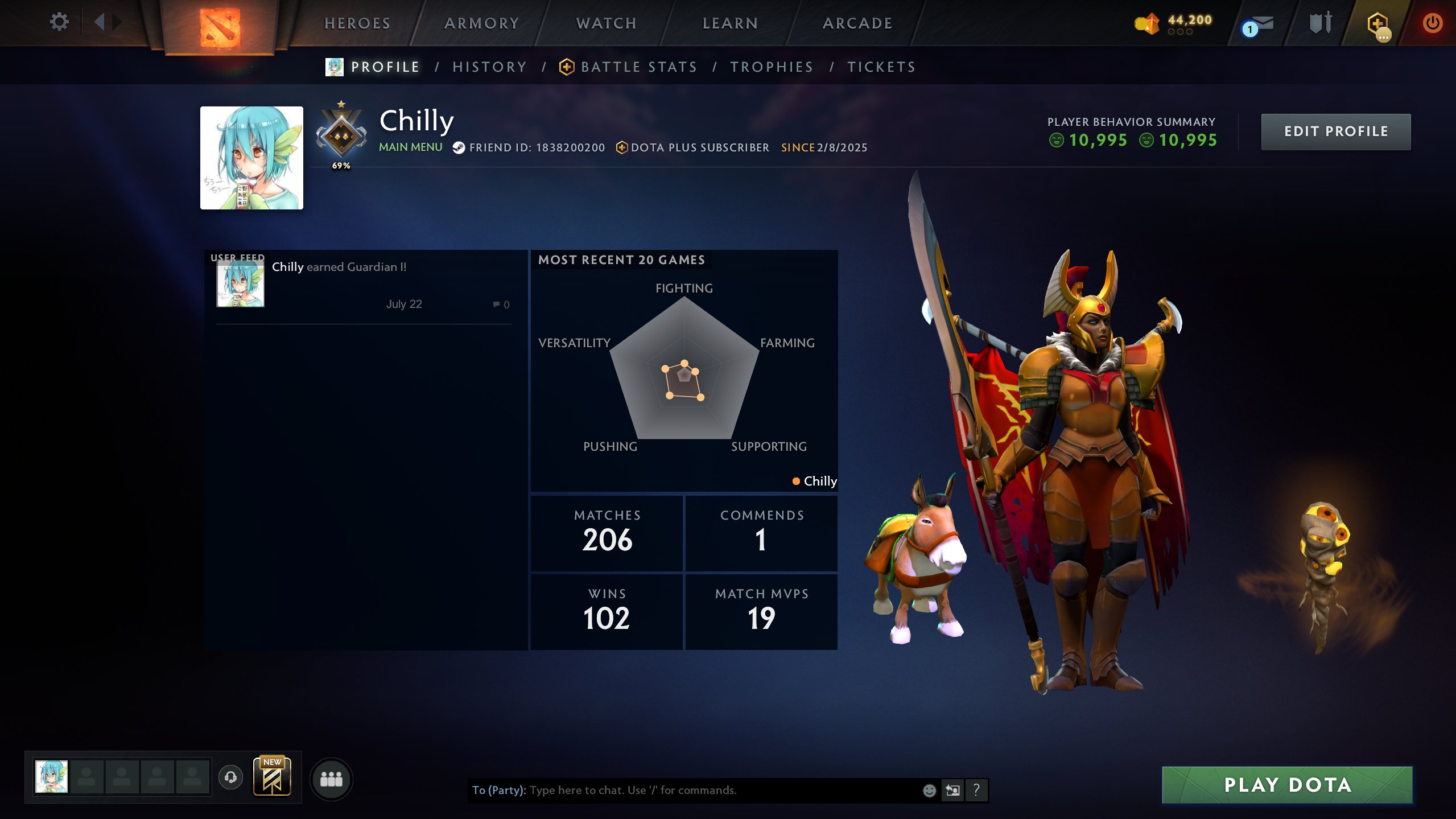 High-Ranked Dota 2 Account with 200 Hours and 2179 MMR