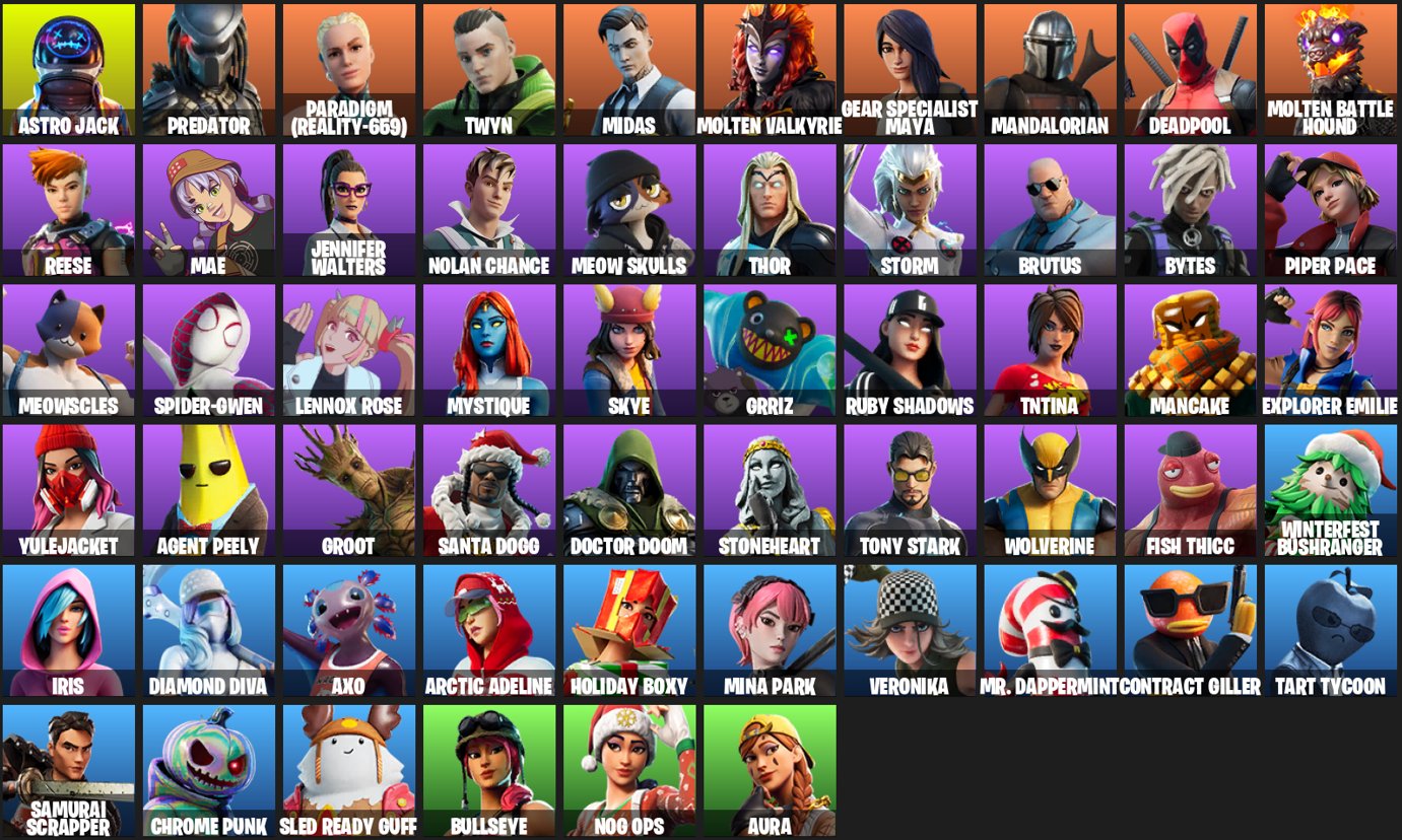 Diverse Fortnite Collection with 56 Unique Skins on PC 🖥️🎭