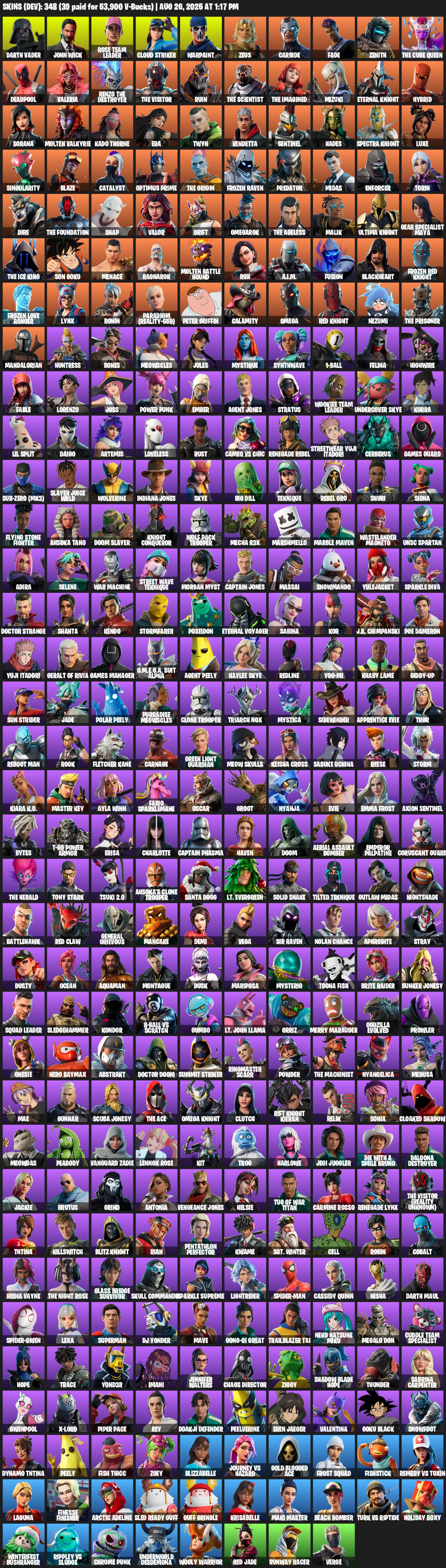 Diverse Fortnite Collection with 348 Unique Skins 🎭🖥