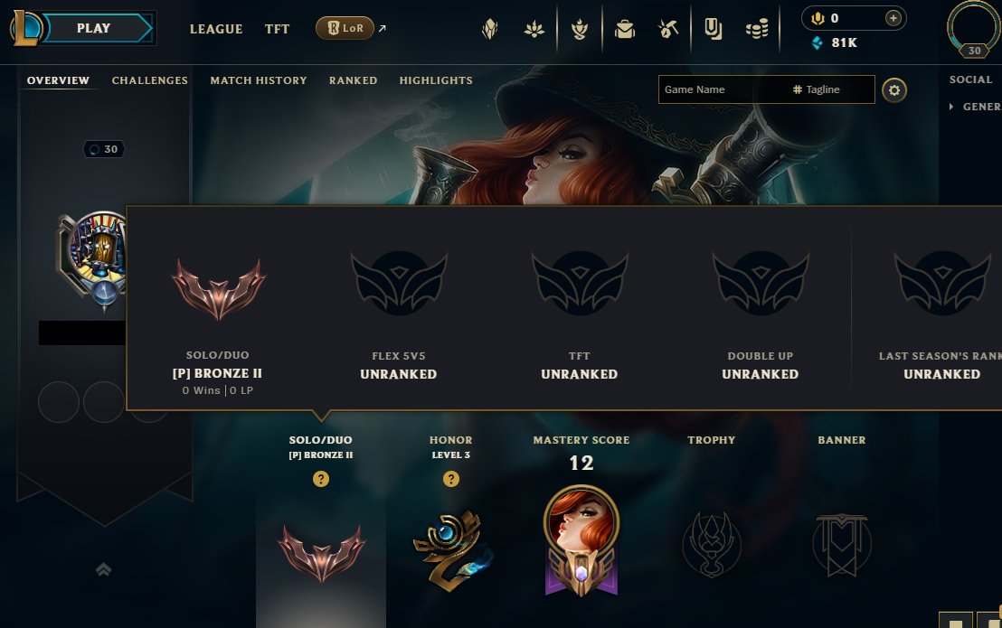 Level 30 Bronze Account with 20 Champions and 19 Skins