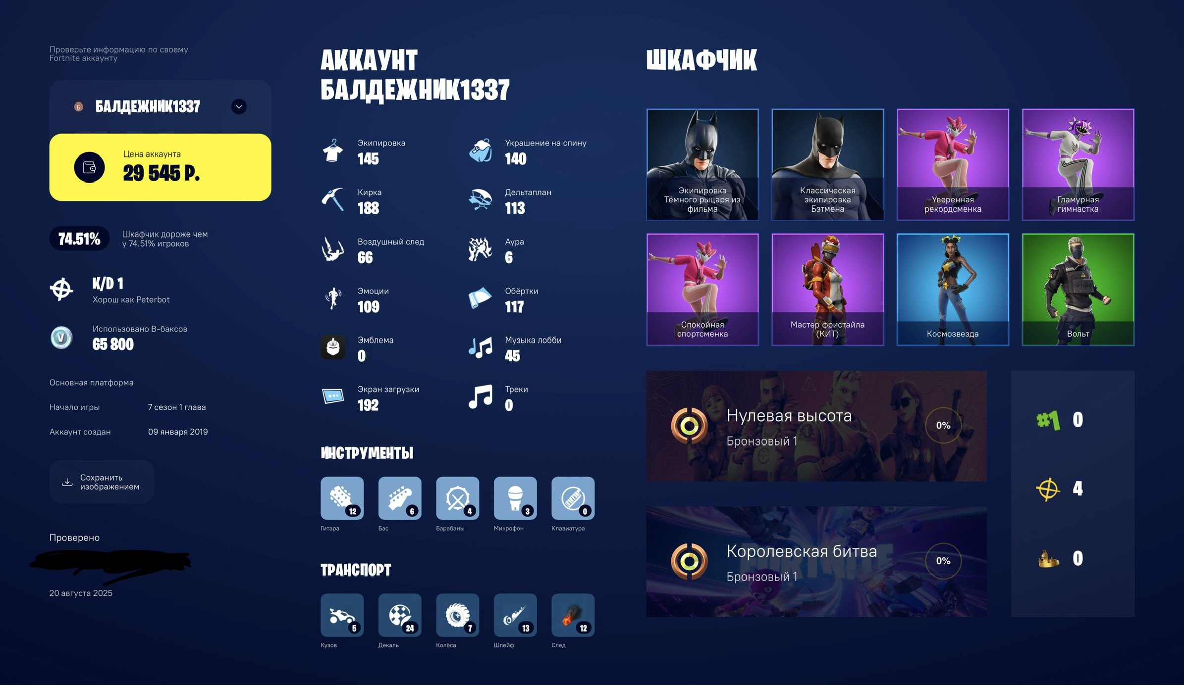 🎨 145 skins | 🌟 Fortnite account