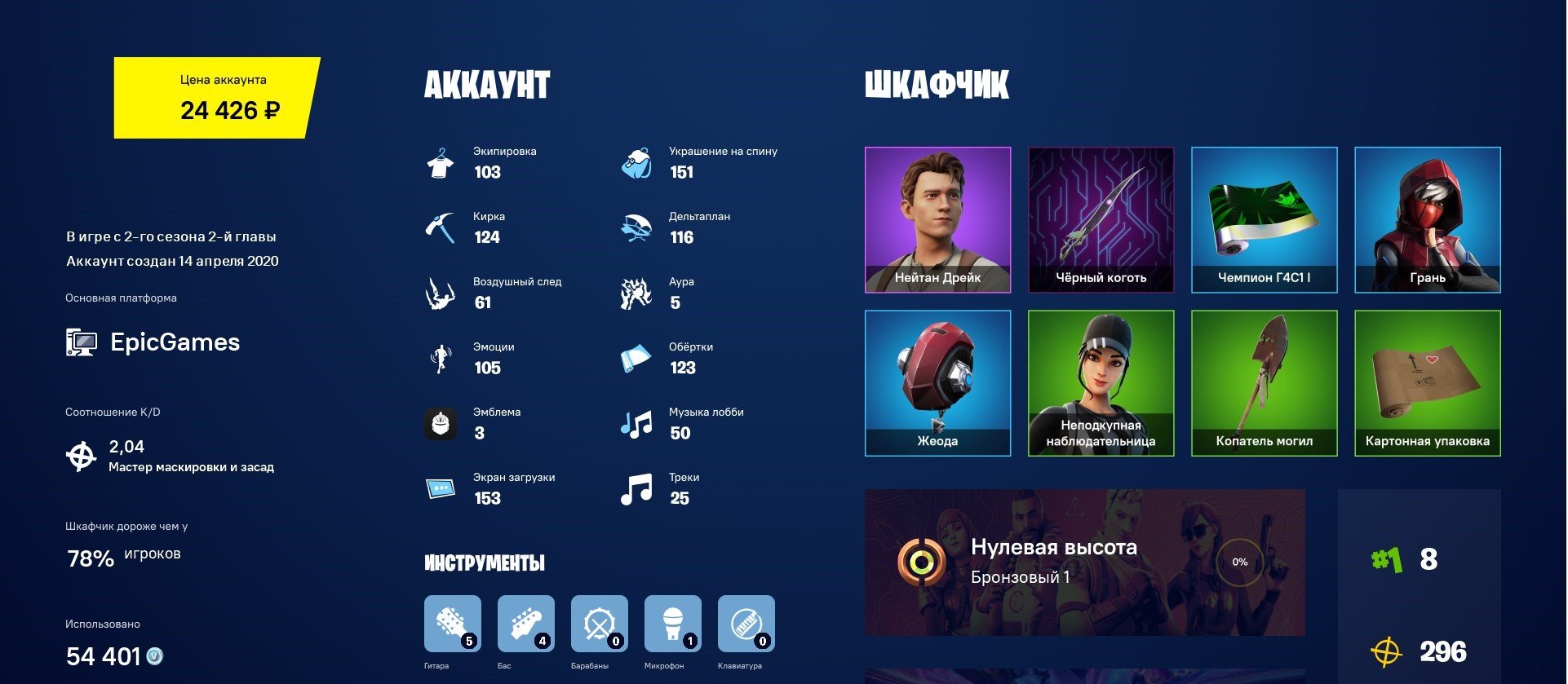 🎨 103 skins | 🌟 Fortnite account