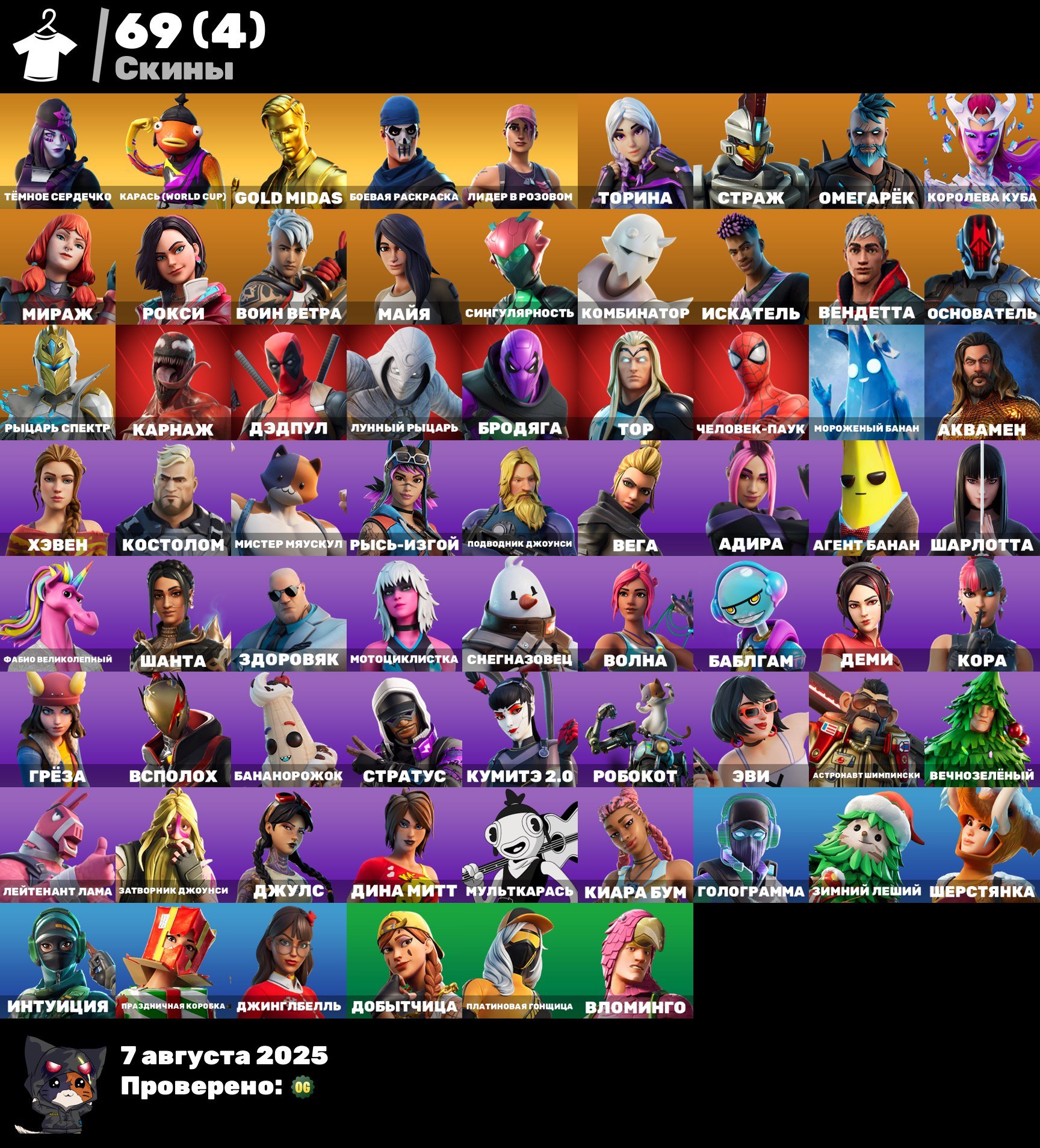 Diverse Fortnite Collection with 69 Unique Skins 🎭🖥