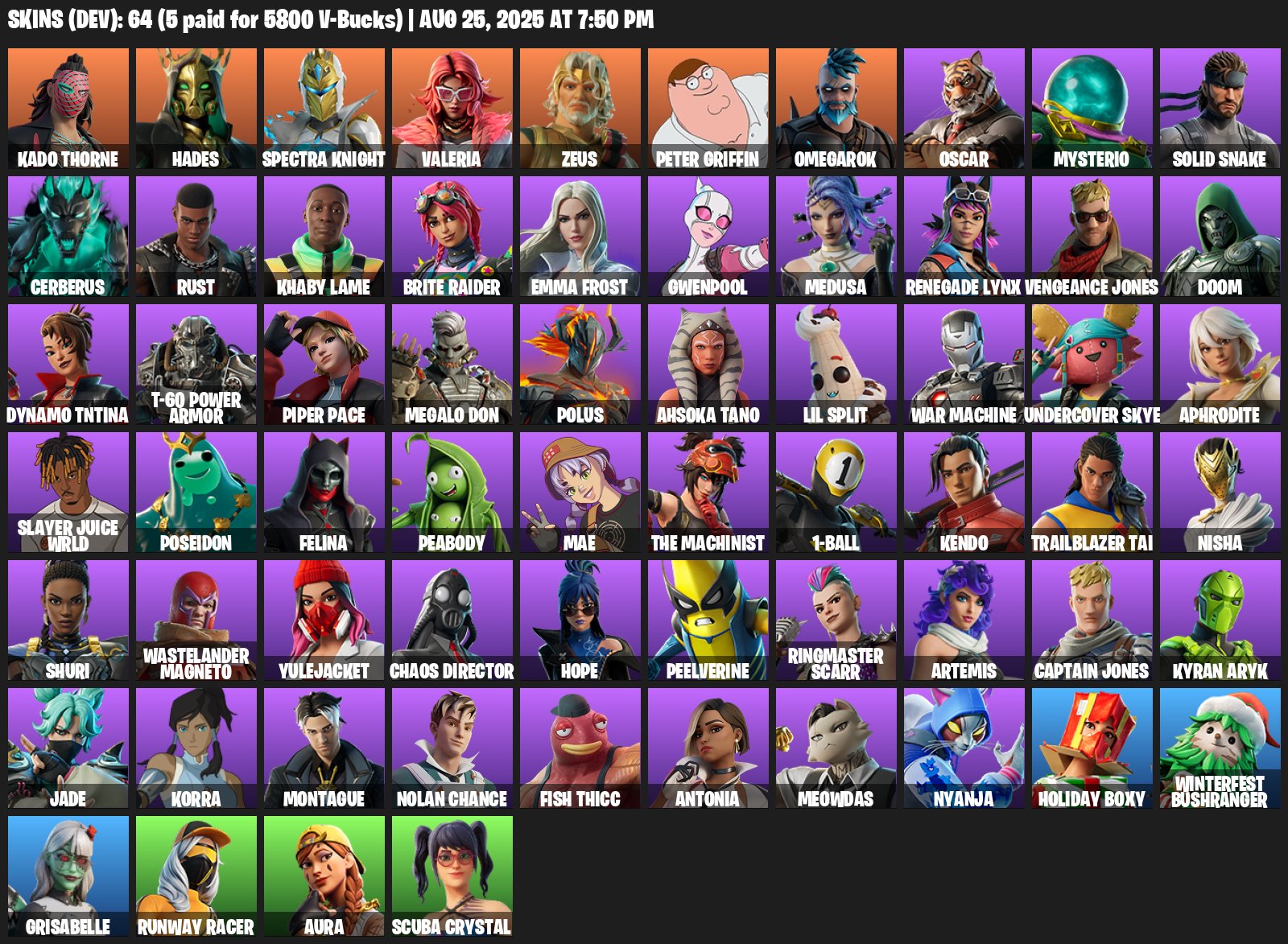 Diverse Fortnite Collection with 64 Unique Skins on PC 🎭🖥