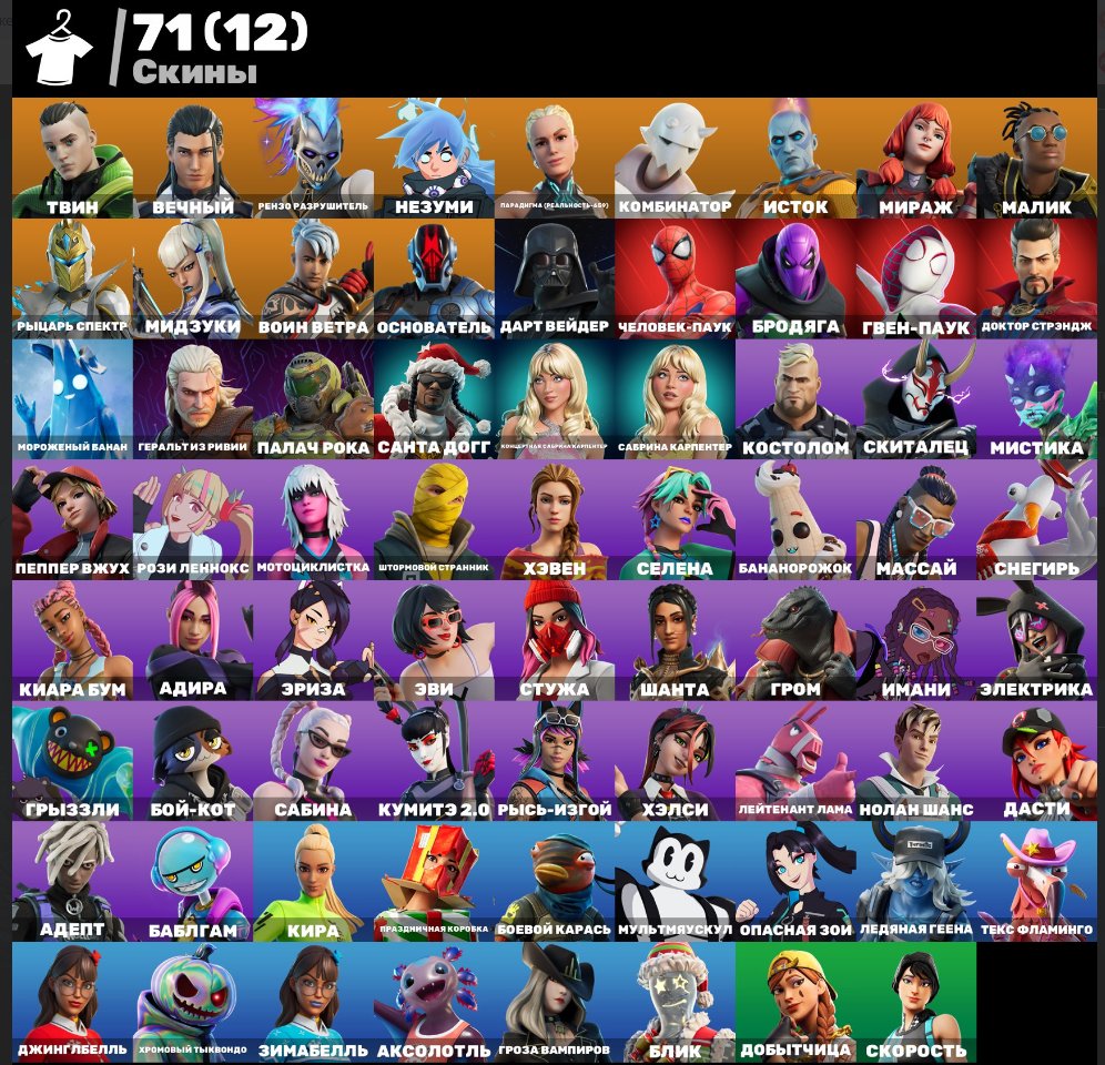 Diverse Fortnite Collection with 71 Unique Skins 🖥🎭