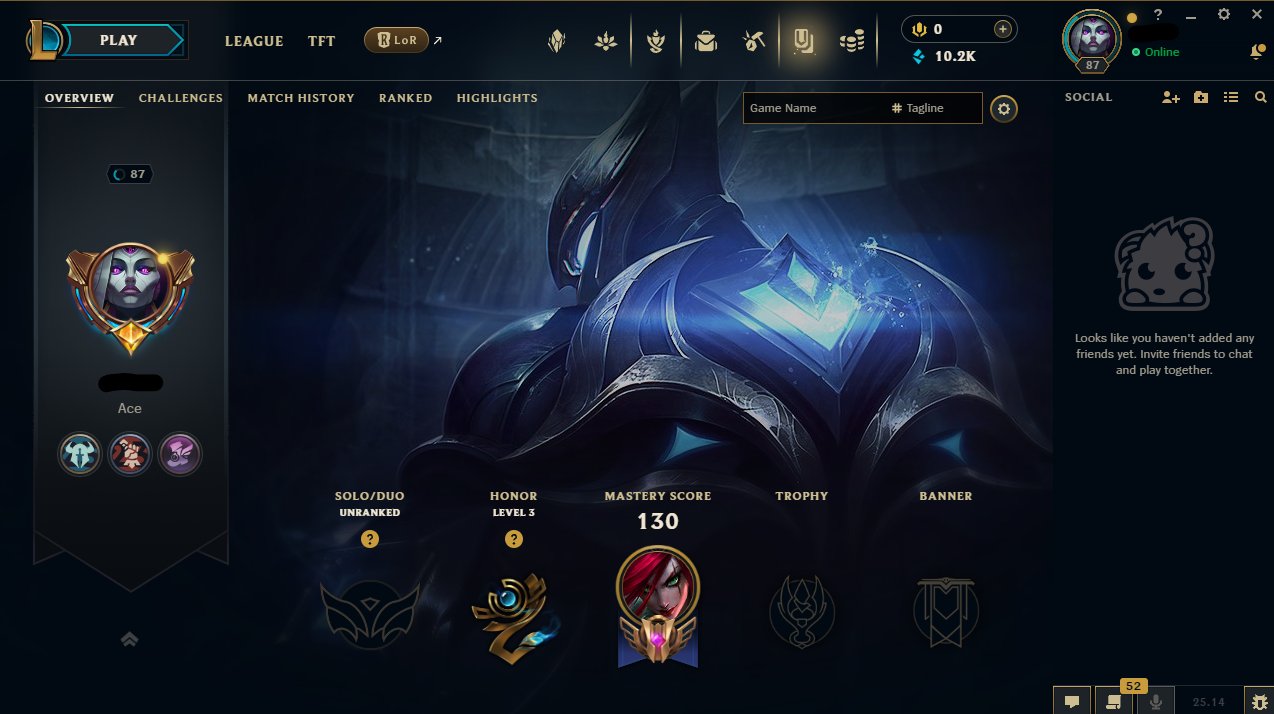Level 87 EU West Account with 65 Champions and 12 Skins