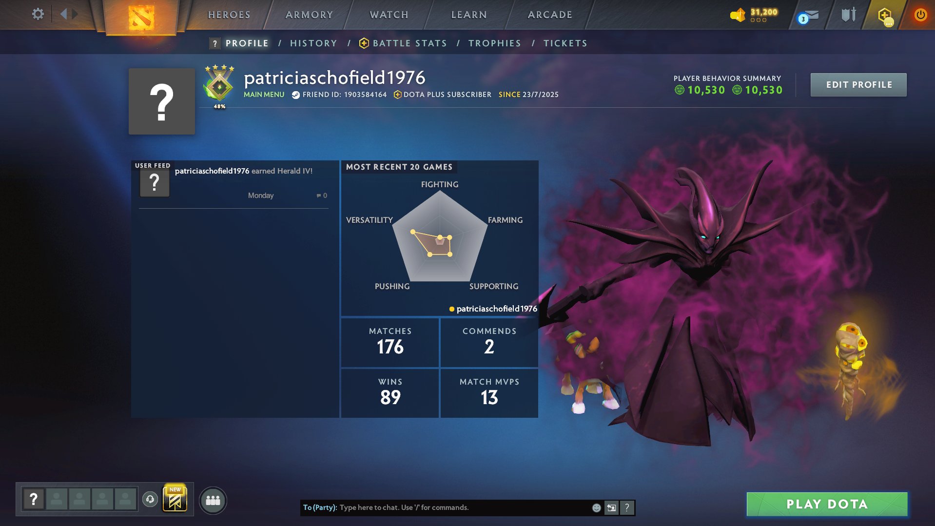 Аккаунт Dota 2 с рейтингом 560 и 150 часами игры