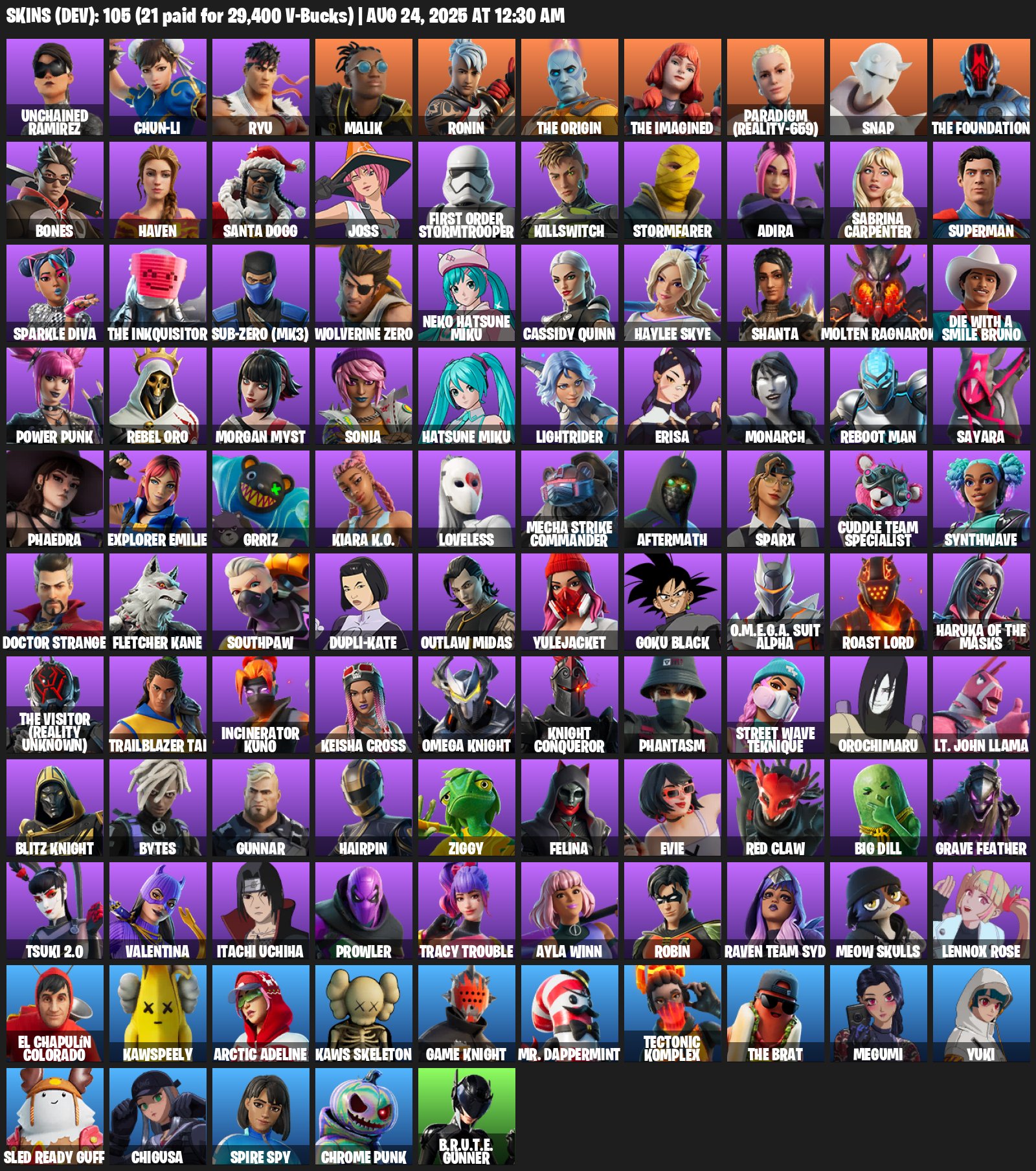 Diverse Fortnite Collection with 105 Unique Skins on PC 🎭🖥