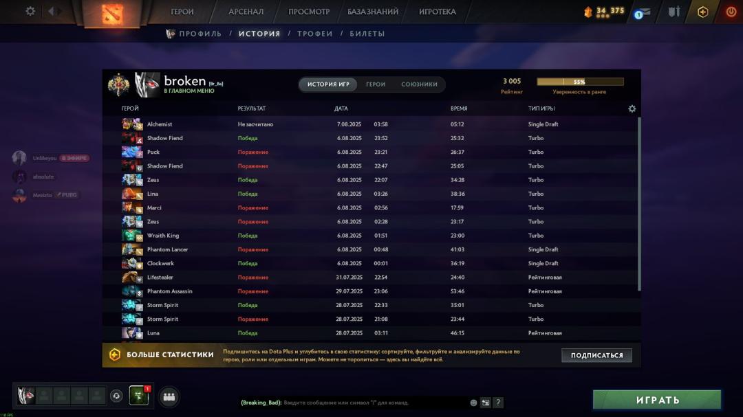 Рейтинговий акаунт Dota 2 з MMR 3005 та 1827 годинами гри