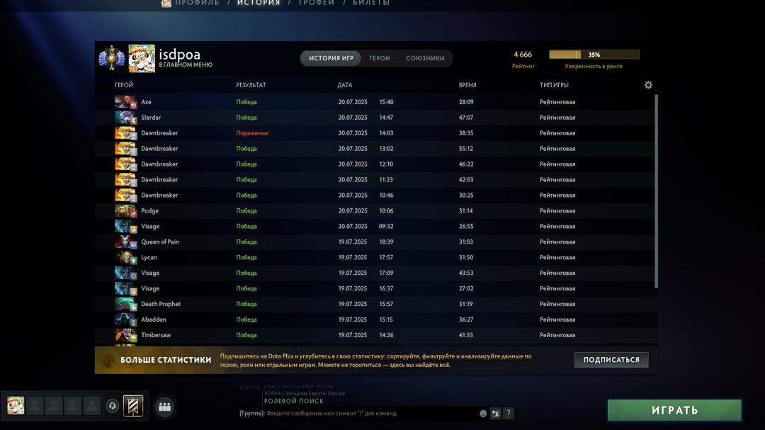 🏆 Акаунт з MMR 4666 та 1100 годин гри ✅ Высокий рейтинг та бездоганна репутація