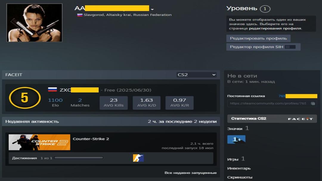 🕒 1100 ELO | Prime ✅ | FACEIT | Особистий акаунт 🛡