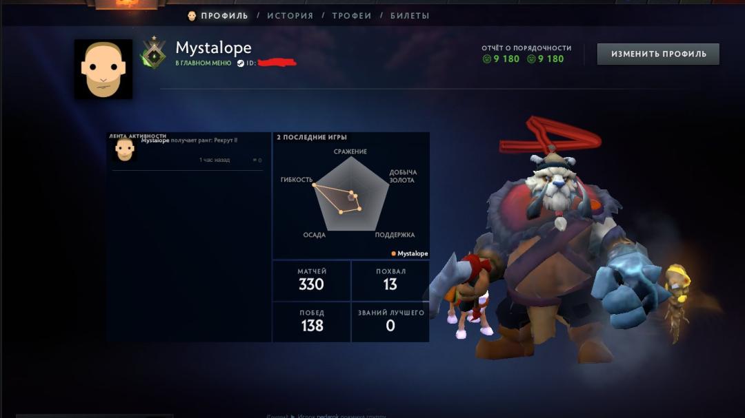 🎮 DOTA 2 Рахунок з MMR 1 | 200 годин | Порядність 9180 ✅