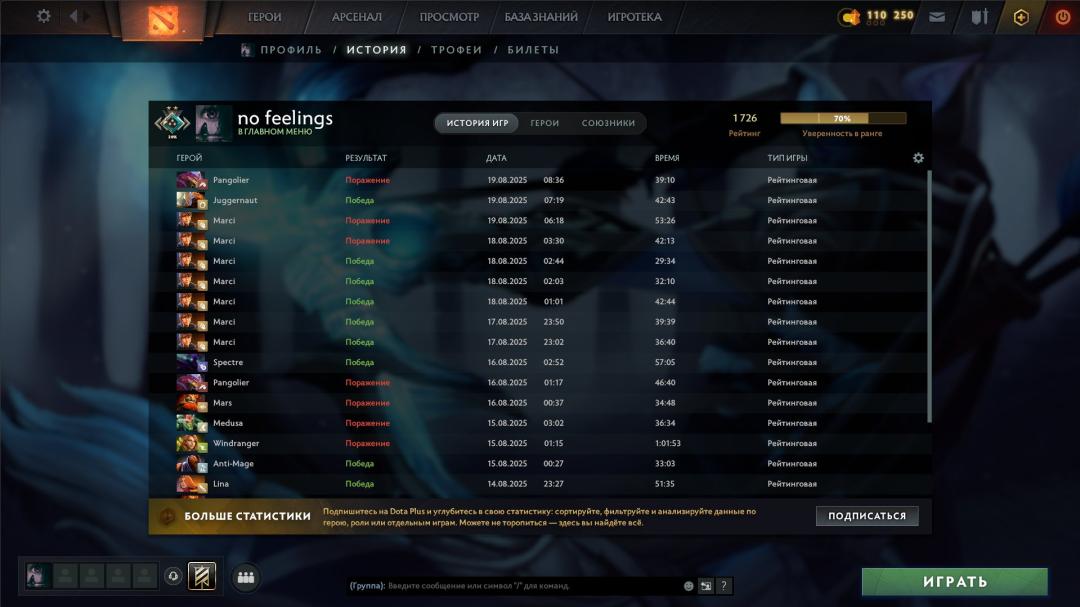 🏅 MMR 1726 | 🕒 1256 годин | 🛡 9200