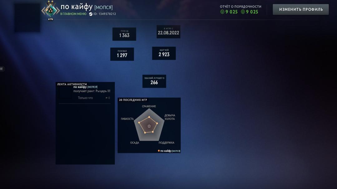 Акаунт Dota 2 з рейтингом 1789 та 2775 годинами гри