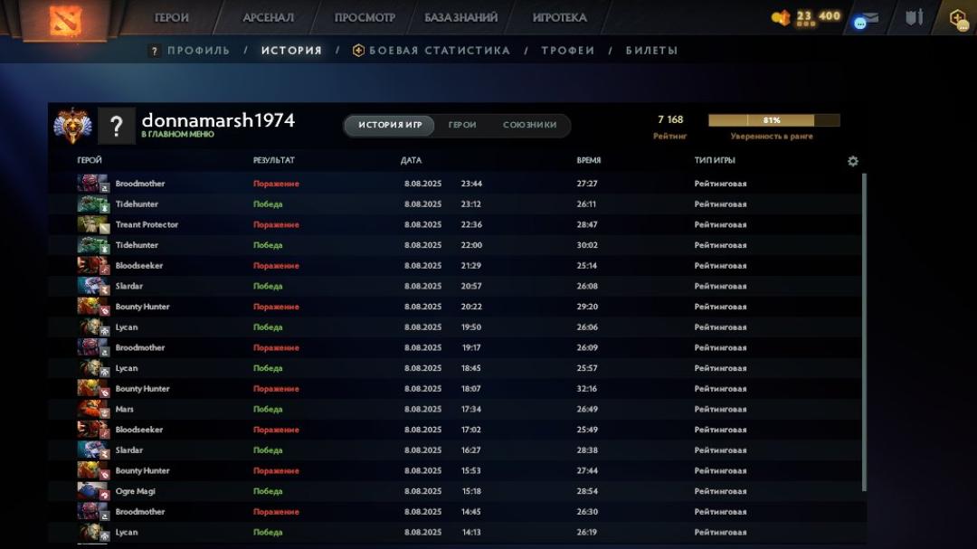 Високий рейтинг та багато годин у грі Dota 2