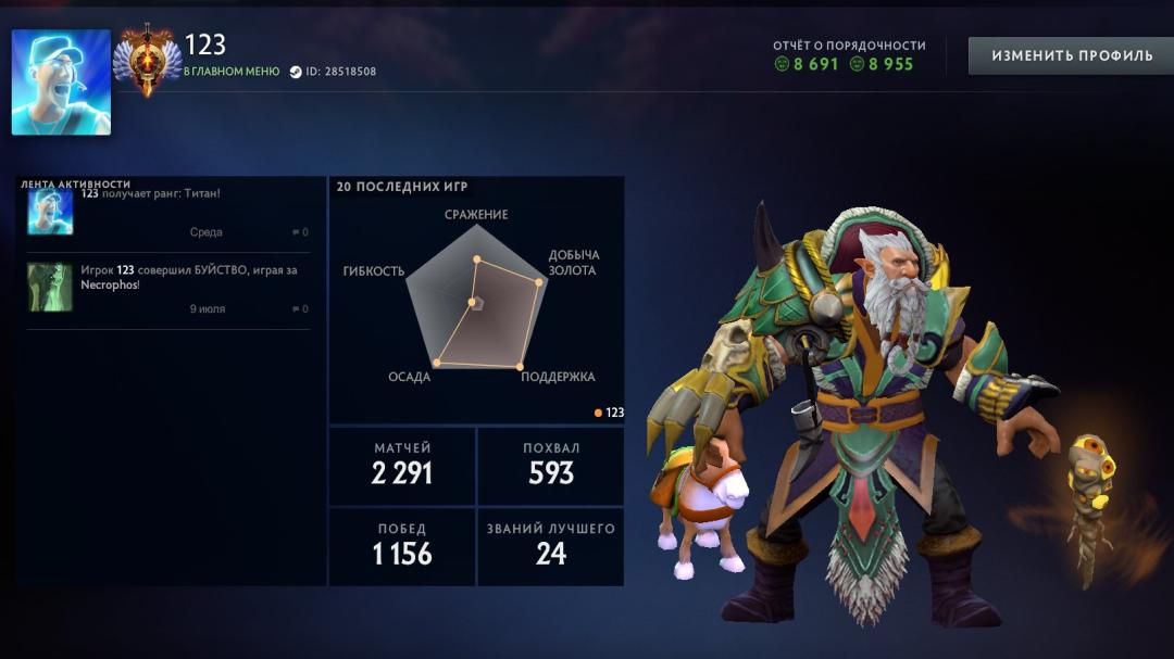 Аккаунт Dota 2 з рейтингом 6000 та 2823 годинами гри