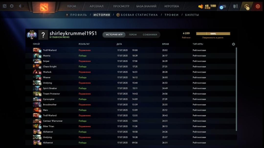 🎮 Акаунт DOTA 2 з MMR 4099 ✅ Порядність 12000 🕒 190 годин 🛡️ 1 шт.