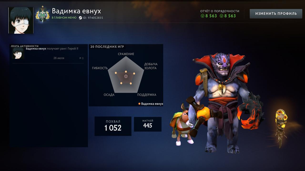 Власний акаунт Dota 2 з рейтингом 2223 та 534 годинами гри